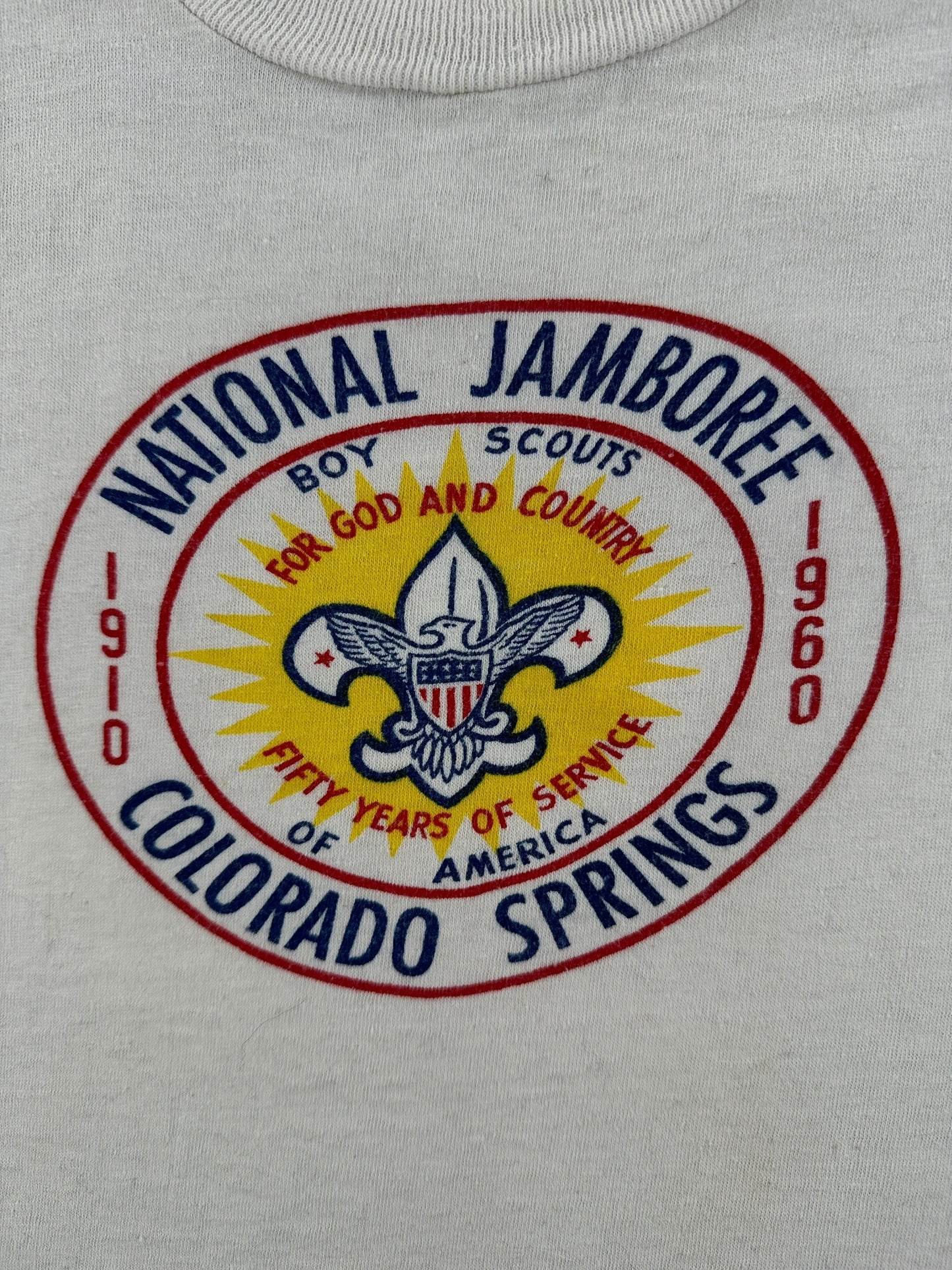 Front Graphic of Vintage 1960 Colorado Springs Boy Scout Jamboree Tee SZ S