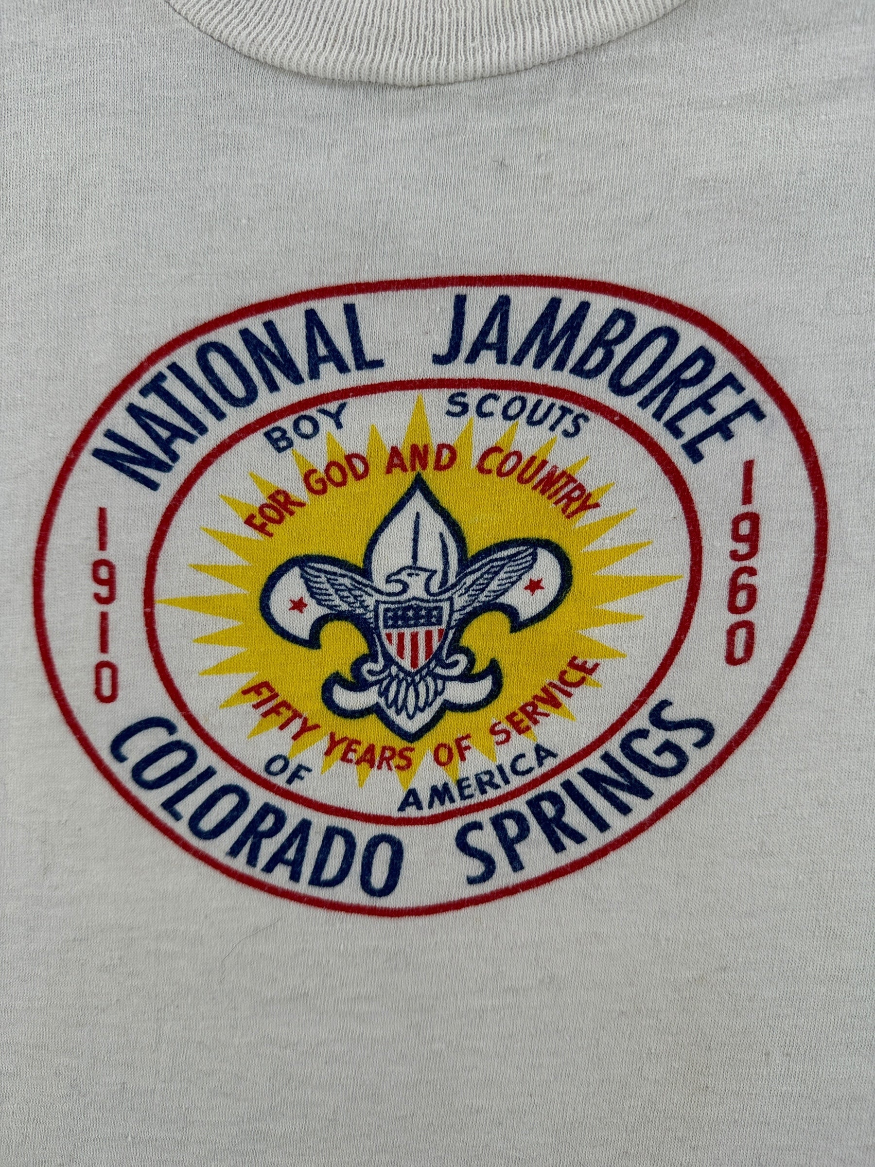 Front Graphic of Vintage 1960 Colorado Springs Boy Scout Jamboree Tee SZ S
