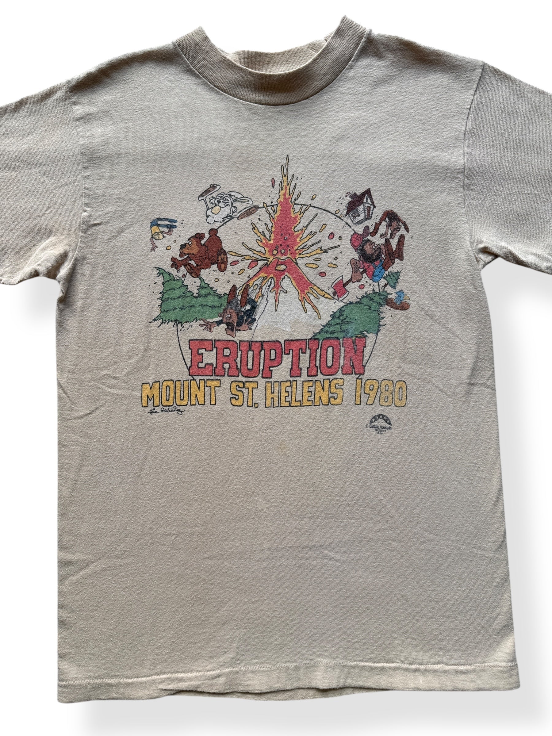 Front Close Up of Vintage Cascade Mountain Mt St Helens Eruption Tee SZ S