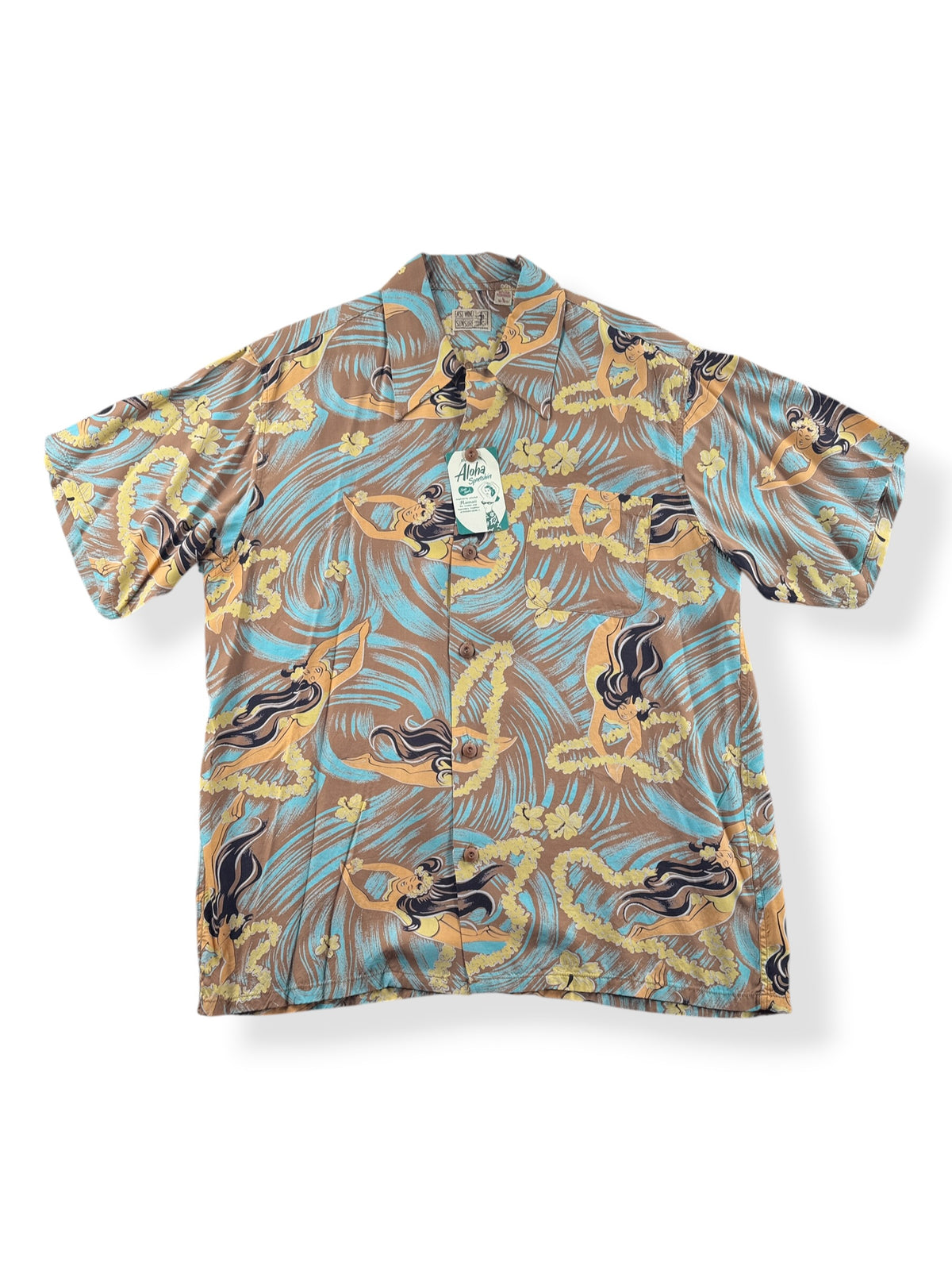 Front of Deadstock Sun Surf Repro Aloha Shirt SZ L (Fits M)