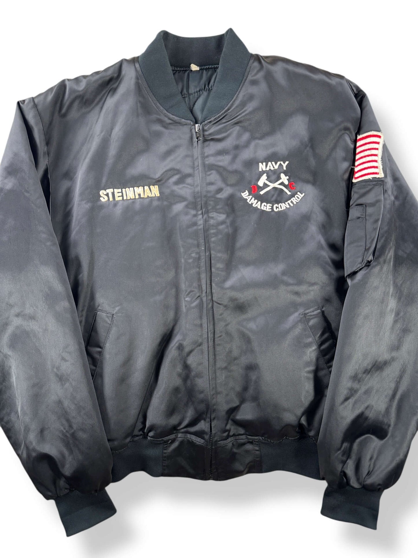 Front Close Up of Vintage US Navy Damage Control Bomber Jacket SZ L