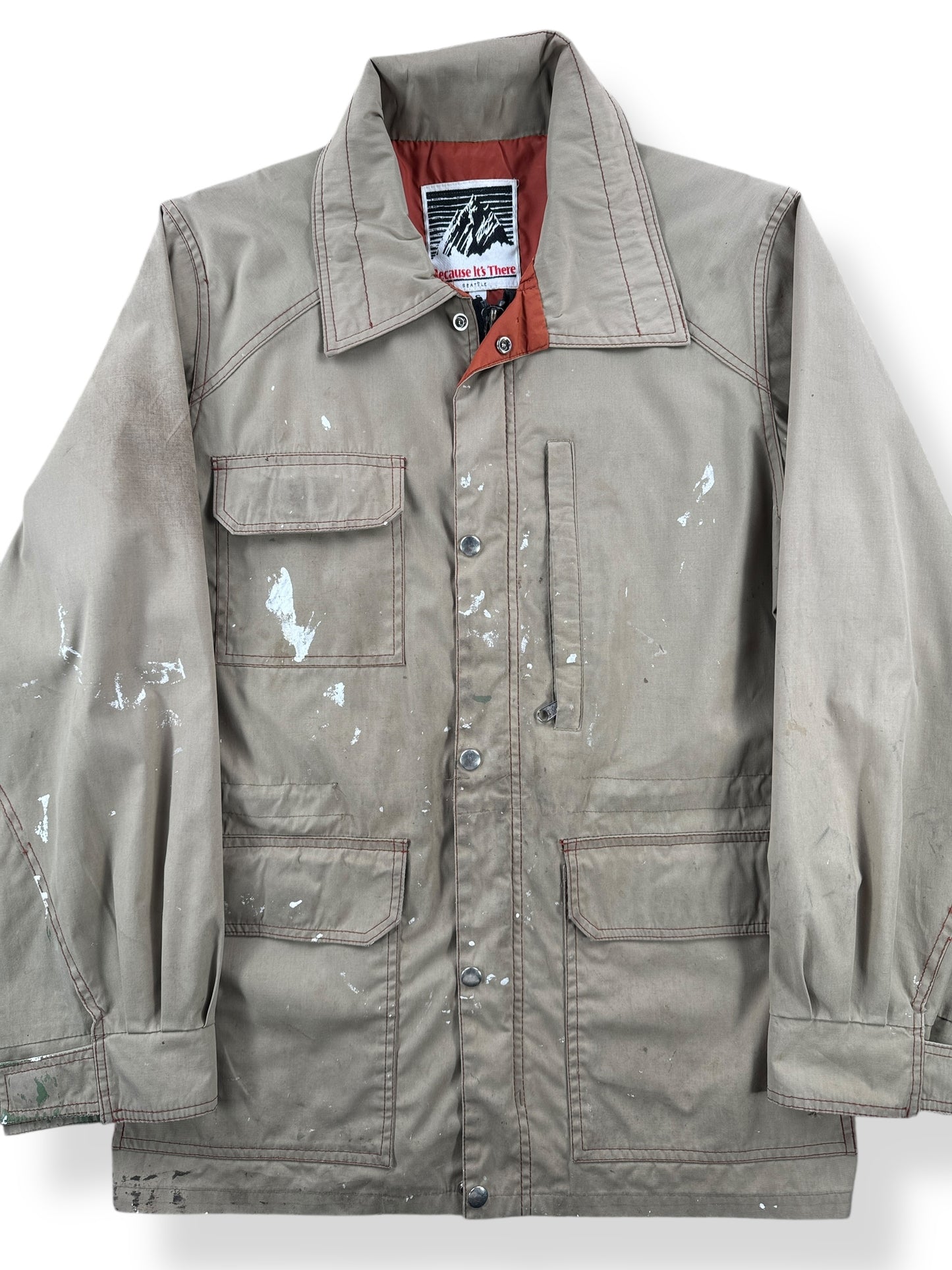Front Close Up of Vintage Because It's There Painters Parka SZ S AS IS