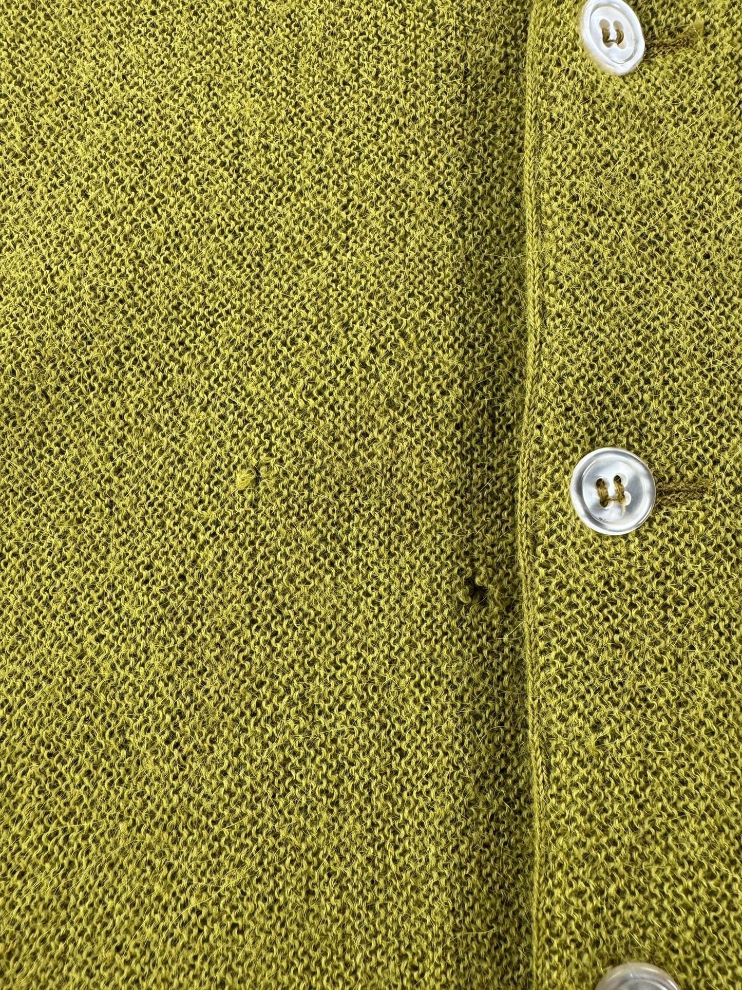 Hole on Vintage Lion Brand Chartreuse Green Alpaca Cardigan SZ L