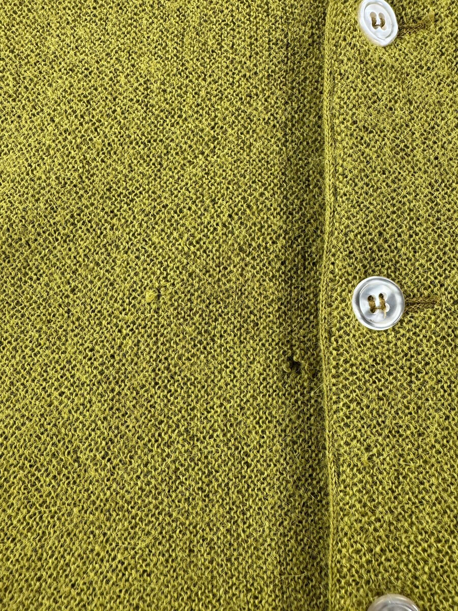 Hole on Vintage Lion Brand Chartreuse Green Alpaca Cardigan SZ L