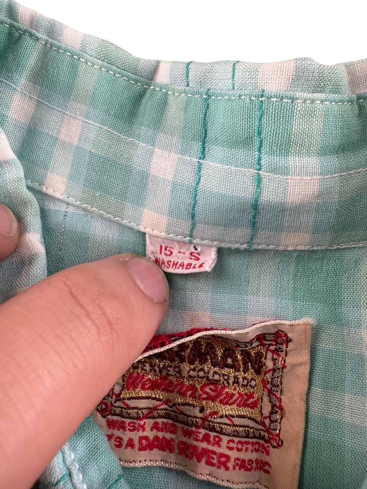 Size tag on Vintage Karman Dan River Cloth Western Shirt SZ 15
