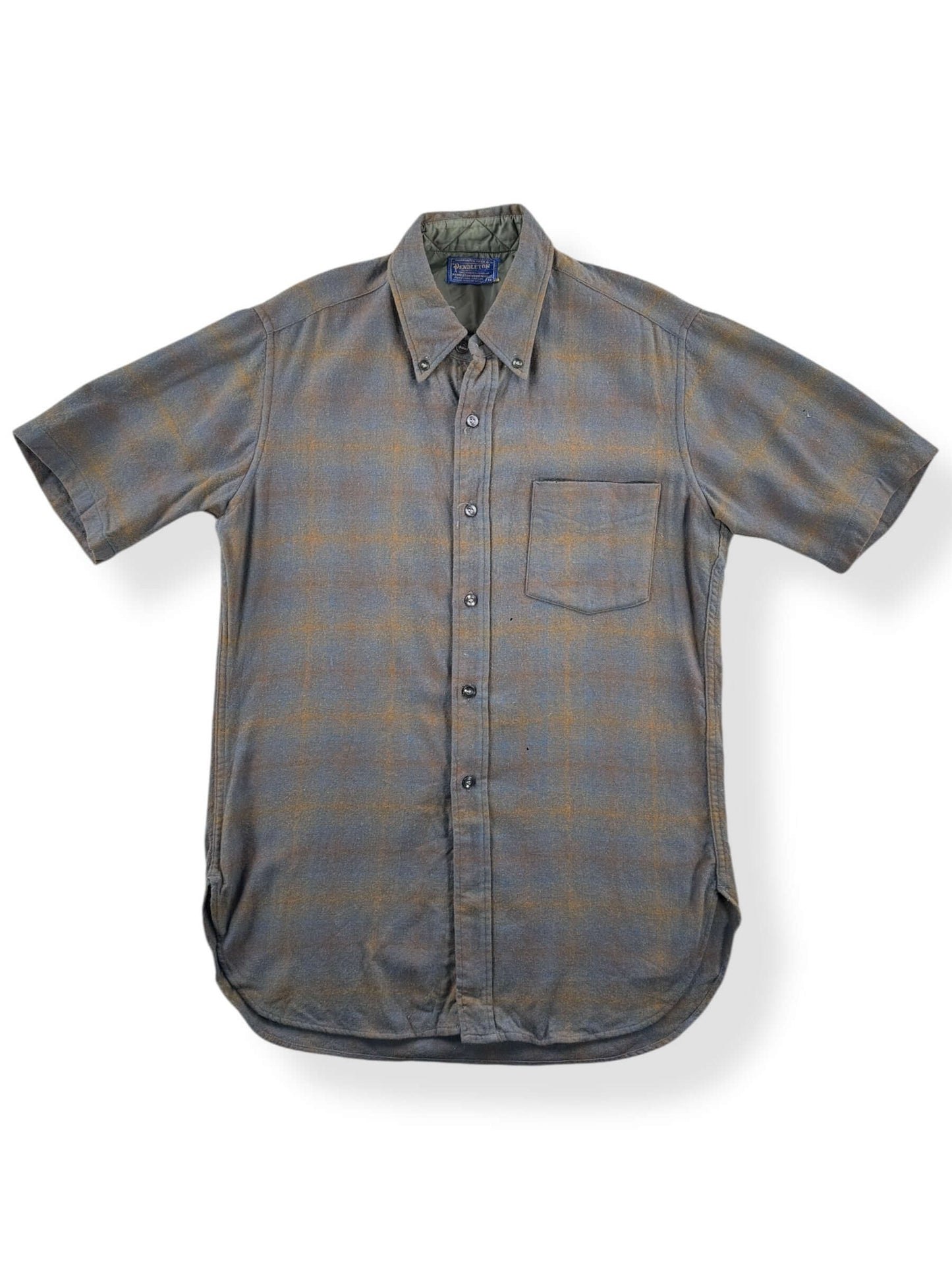 Front of Vintage 50s/60s Era Pendleton Short Sleeve Shadow Plaid Flannel SZ M