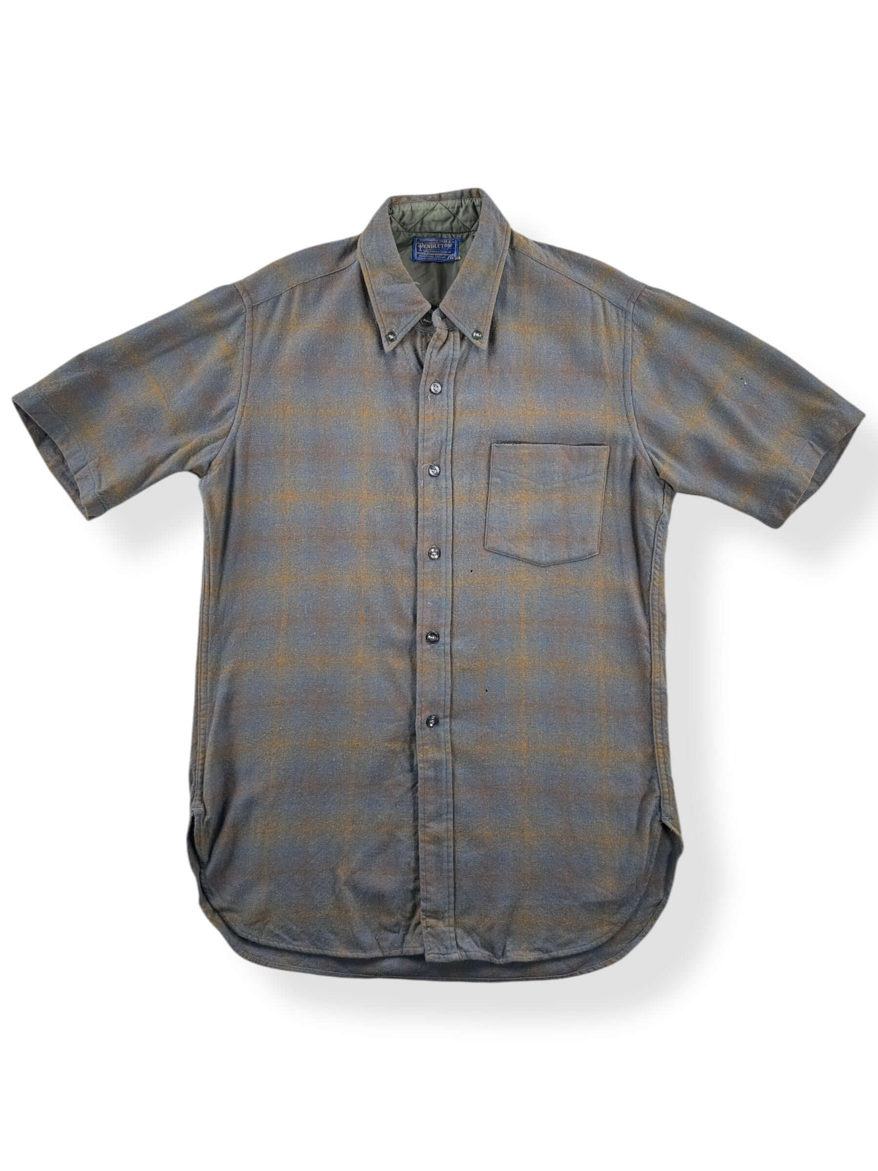 Front of Vintage 50s/60s Era Pendleton Short Sleeve Shadow Plaid Flannel SZ M