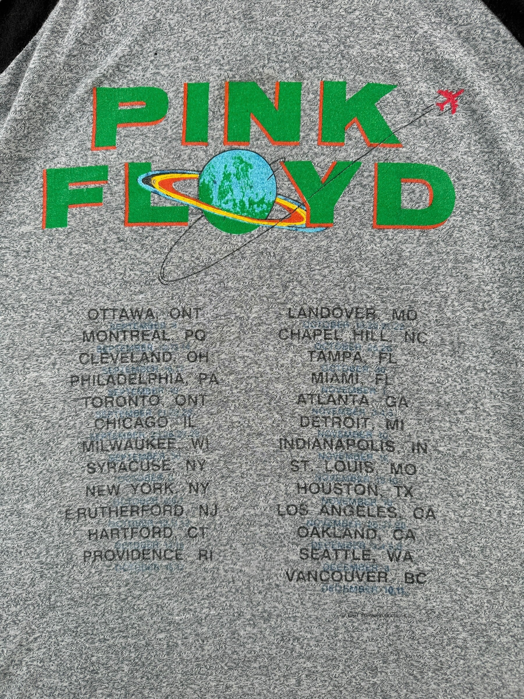 Back Graphic of Vintage Pink Floyd Dark Side of the Moon Raglan Tee SZ M
