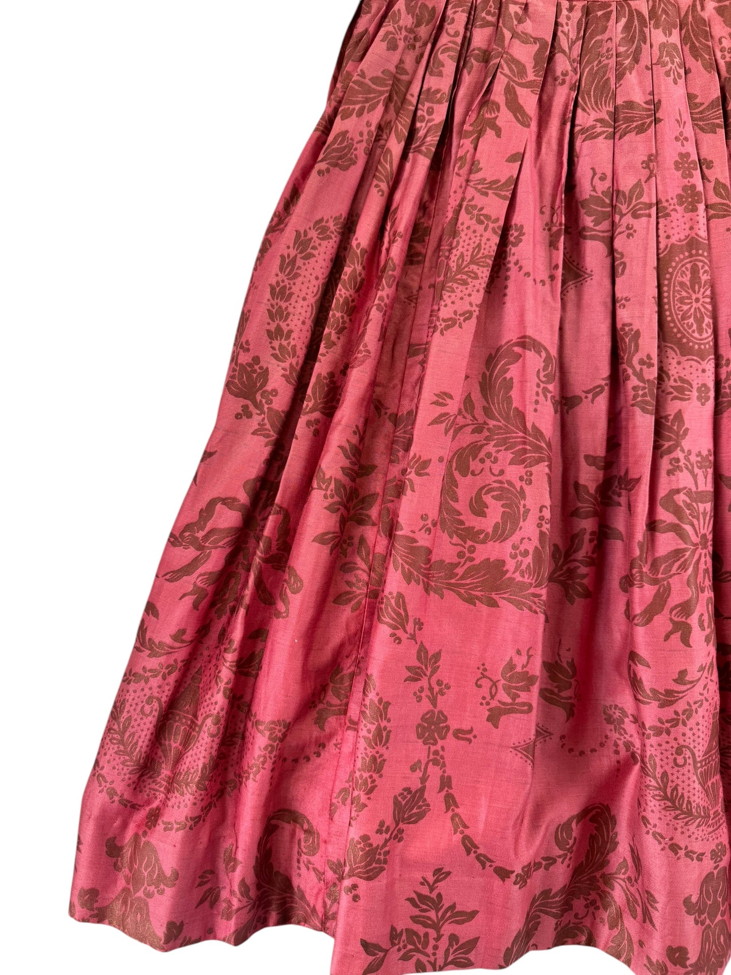 Skirt view of 1950s Junior TIme Damask Pattern Dress S