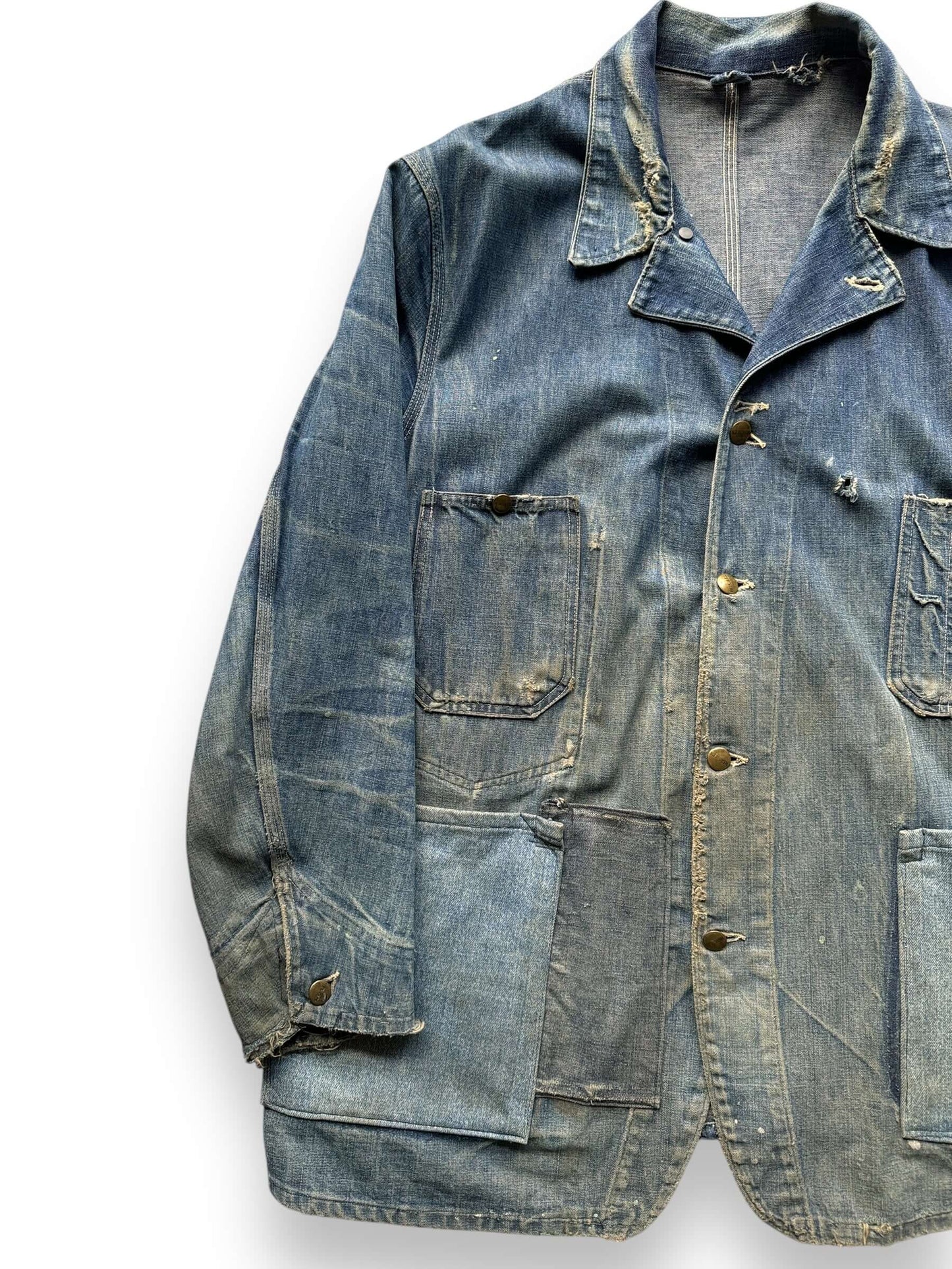 front right of Vintage Hercules Denim Chore Coat w/ Added Pockets SZ XL