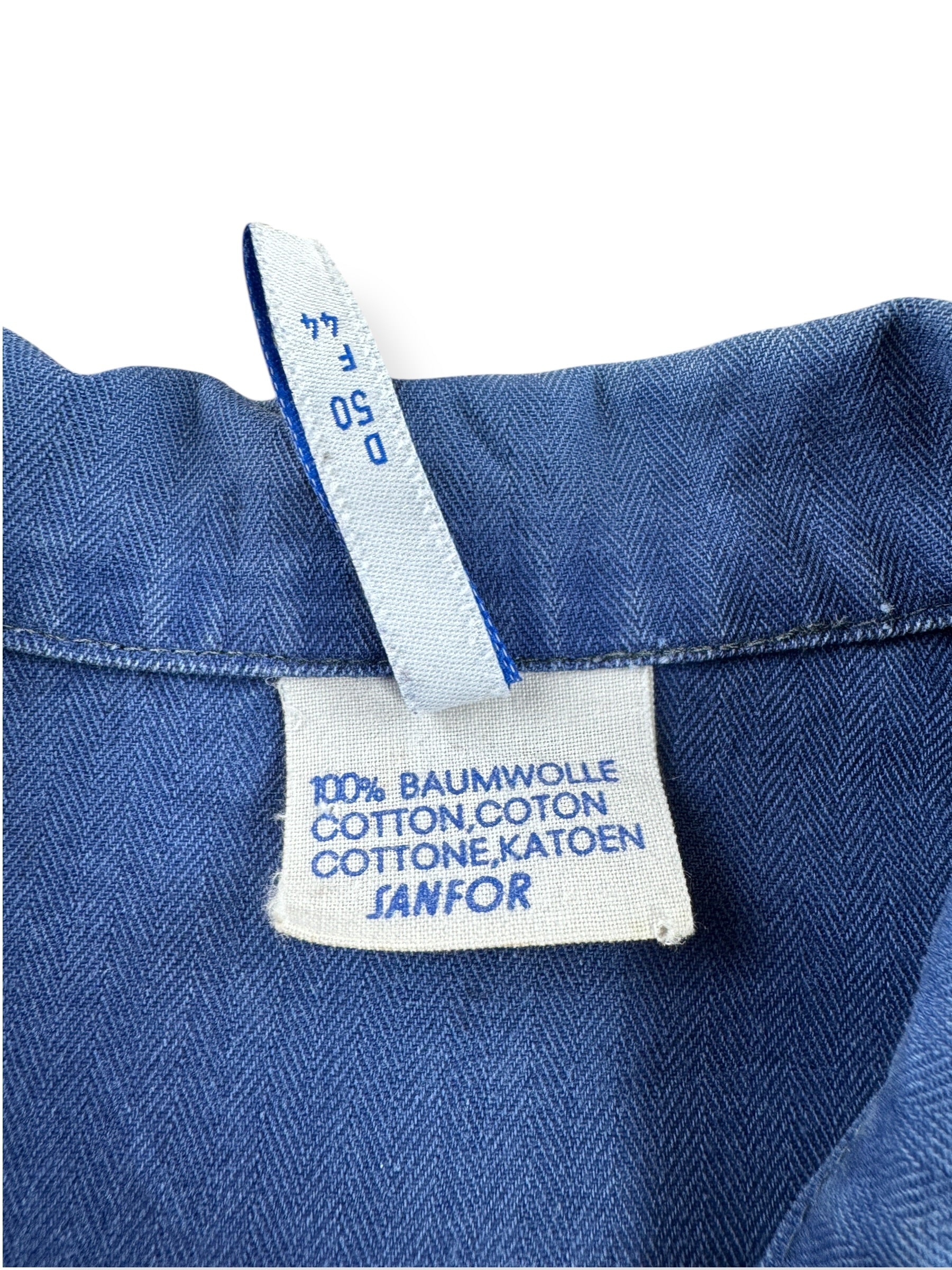 Tag on Vintage HBT Faded Sanfor French Chore Coat SZ L