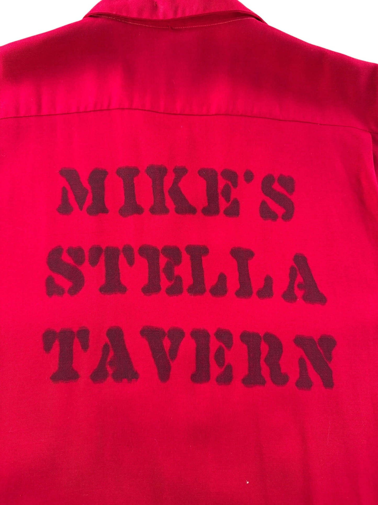 Back Stencil on Vintage 50s Crown Colony Mike's Stella Tavern Bowling Shirt SZ L