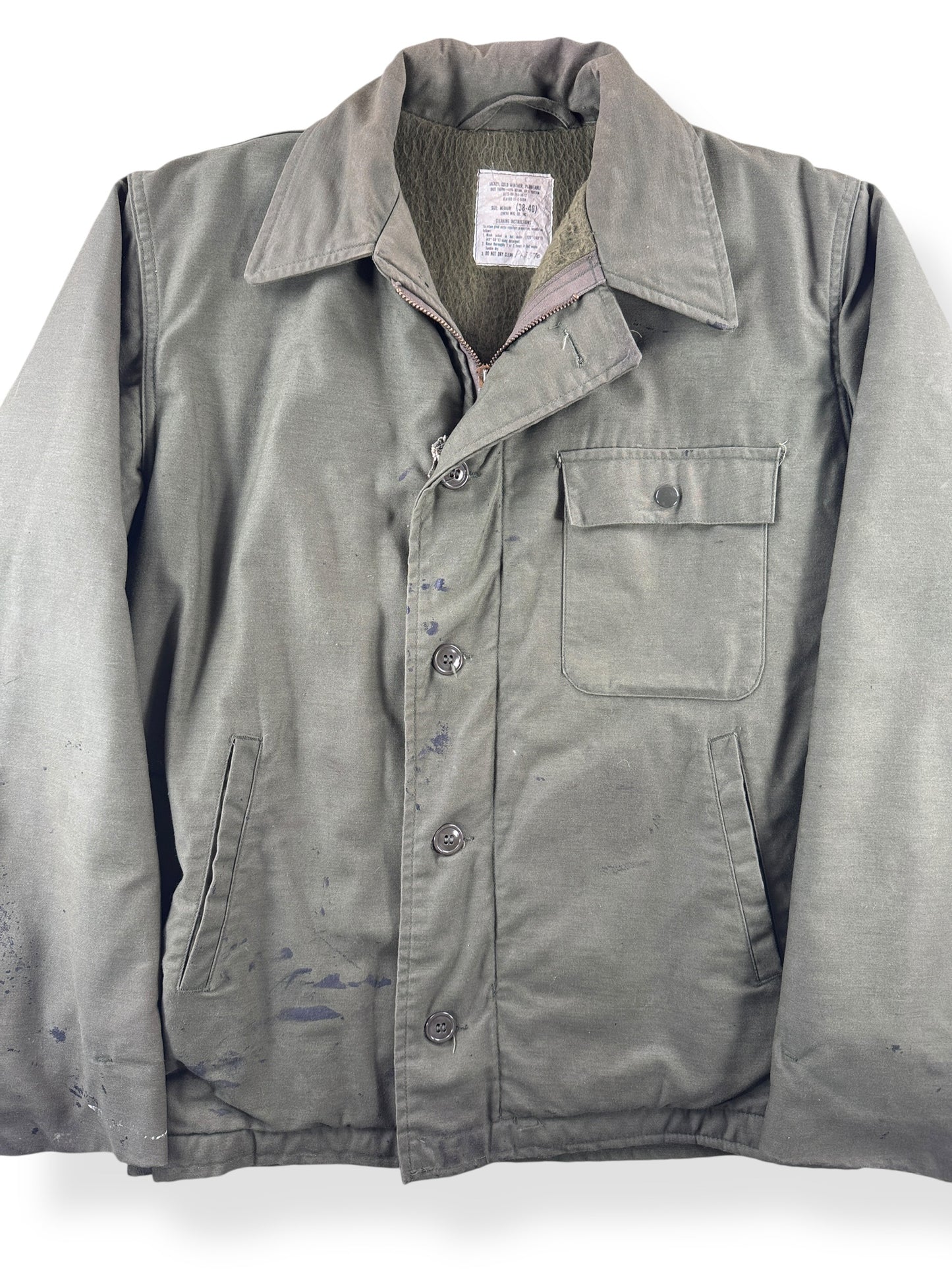 Front Close Up of Vintage USN A-2 Cold Weather Deck Jacket SZ M
