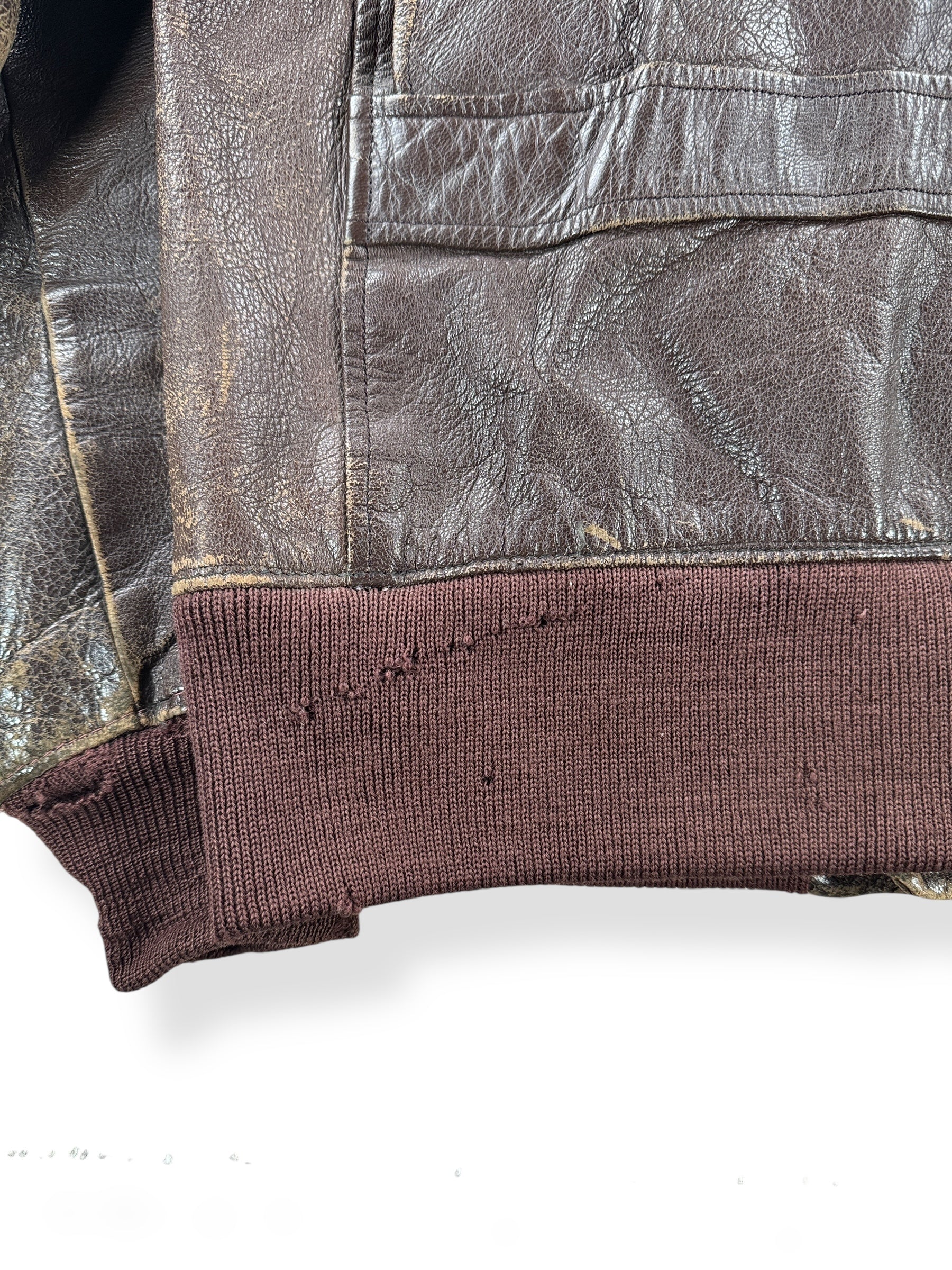 Holes on Waistband on Vintage USN G-1 Leather Jacket SZ L