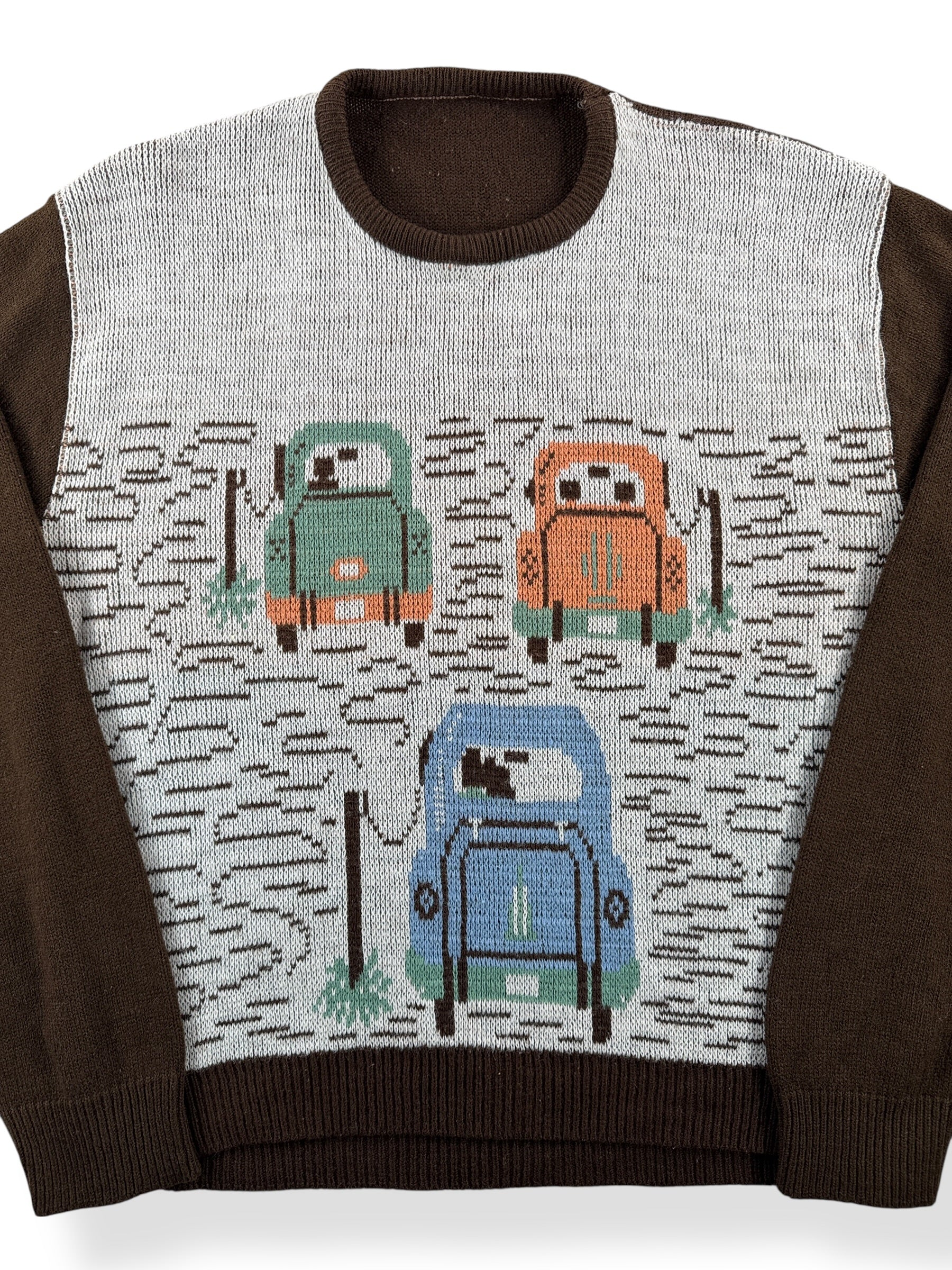 Front Close Up of Vintage Wool Car Sweater SZ M