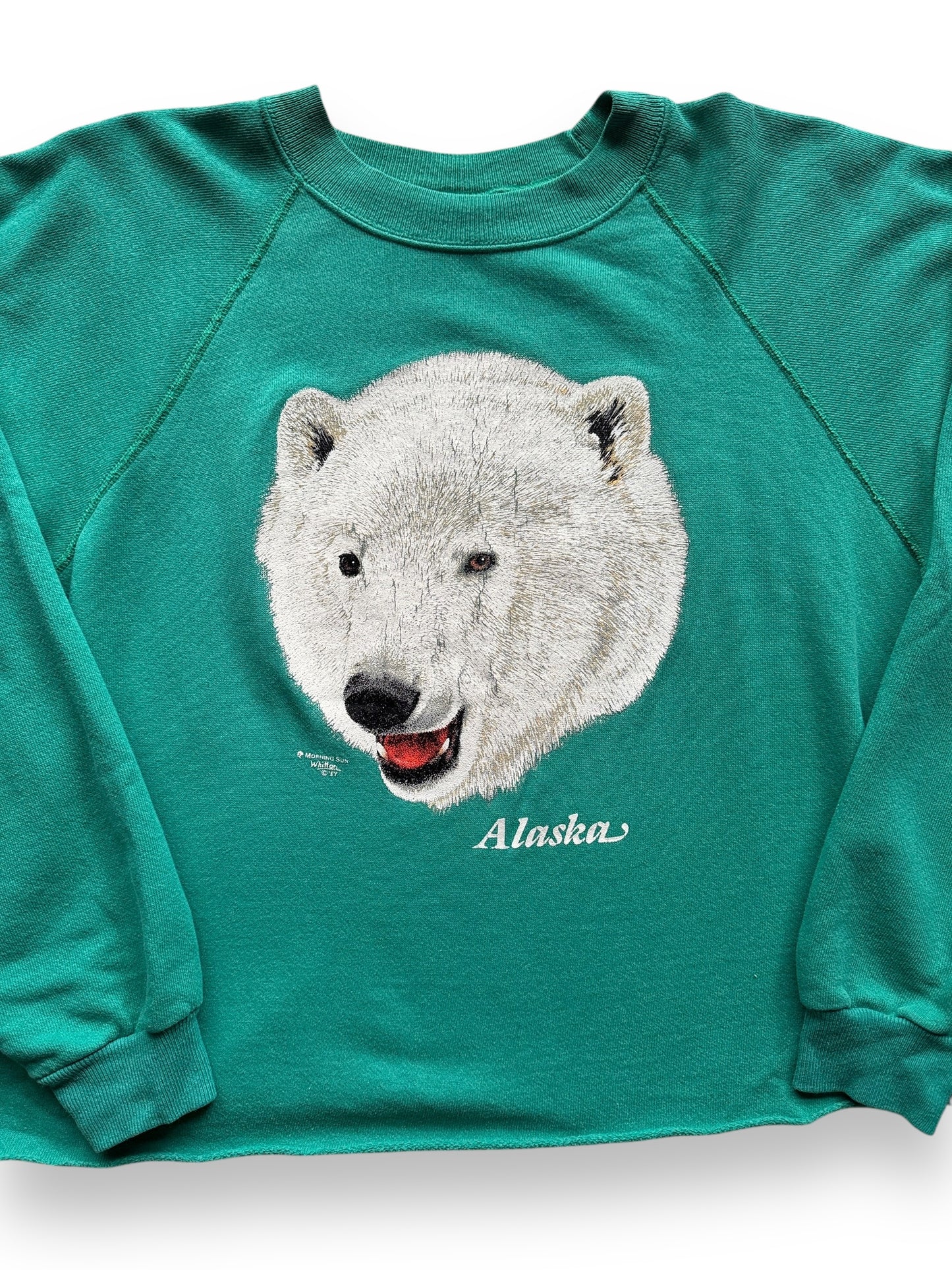 front close up of Vintage Alaska Polar Bear Cropped Crewneck SZ L