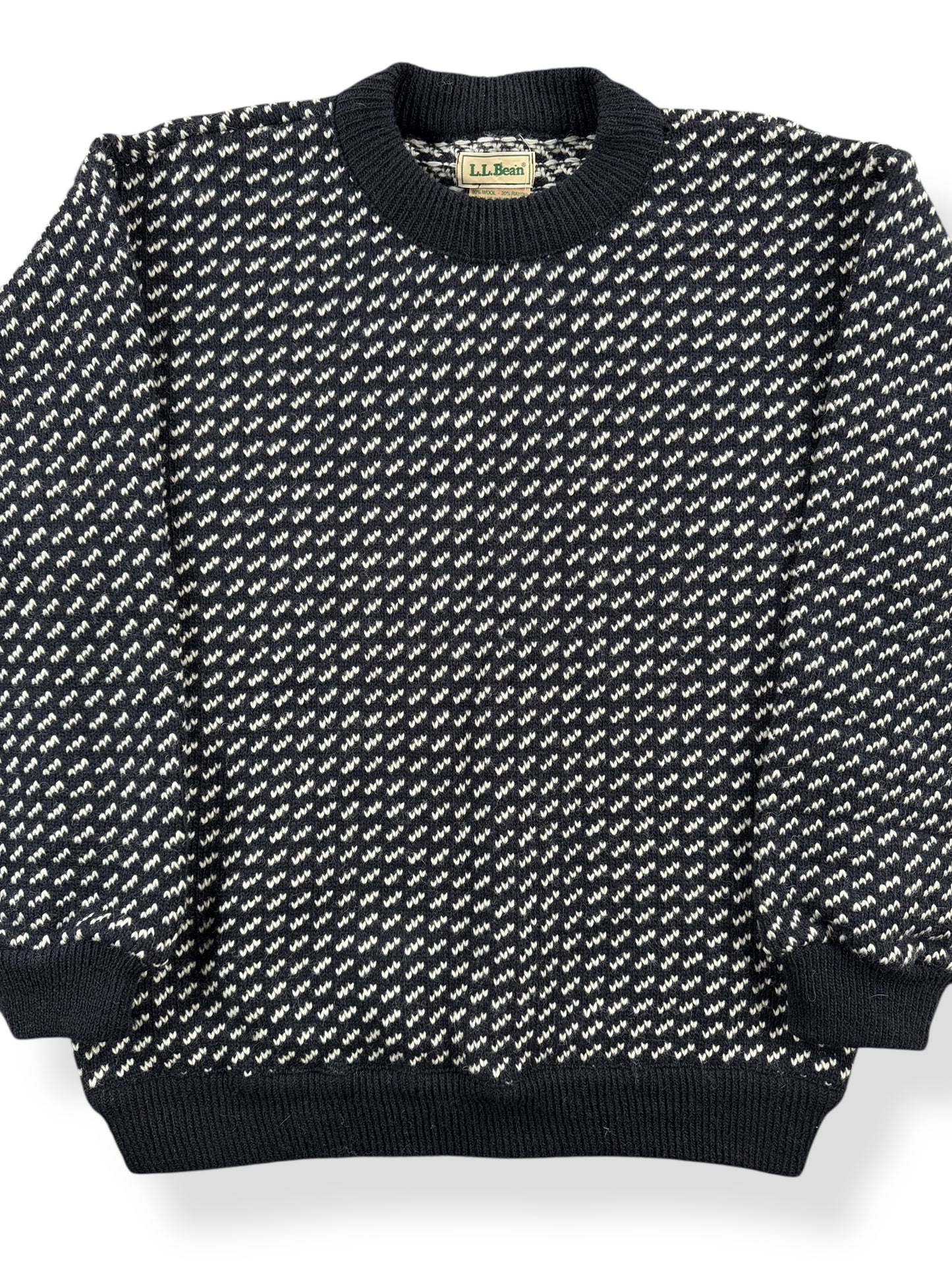 Front Close Up of Vintage L.L. Bean Norwegian Birdseye Sweater SZ L