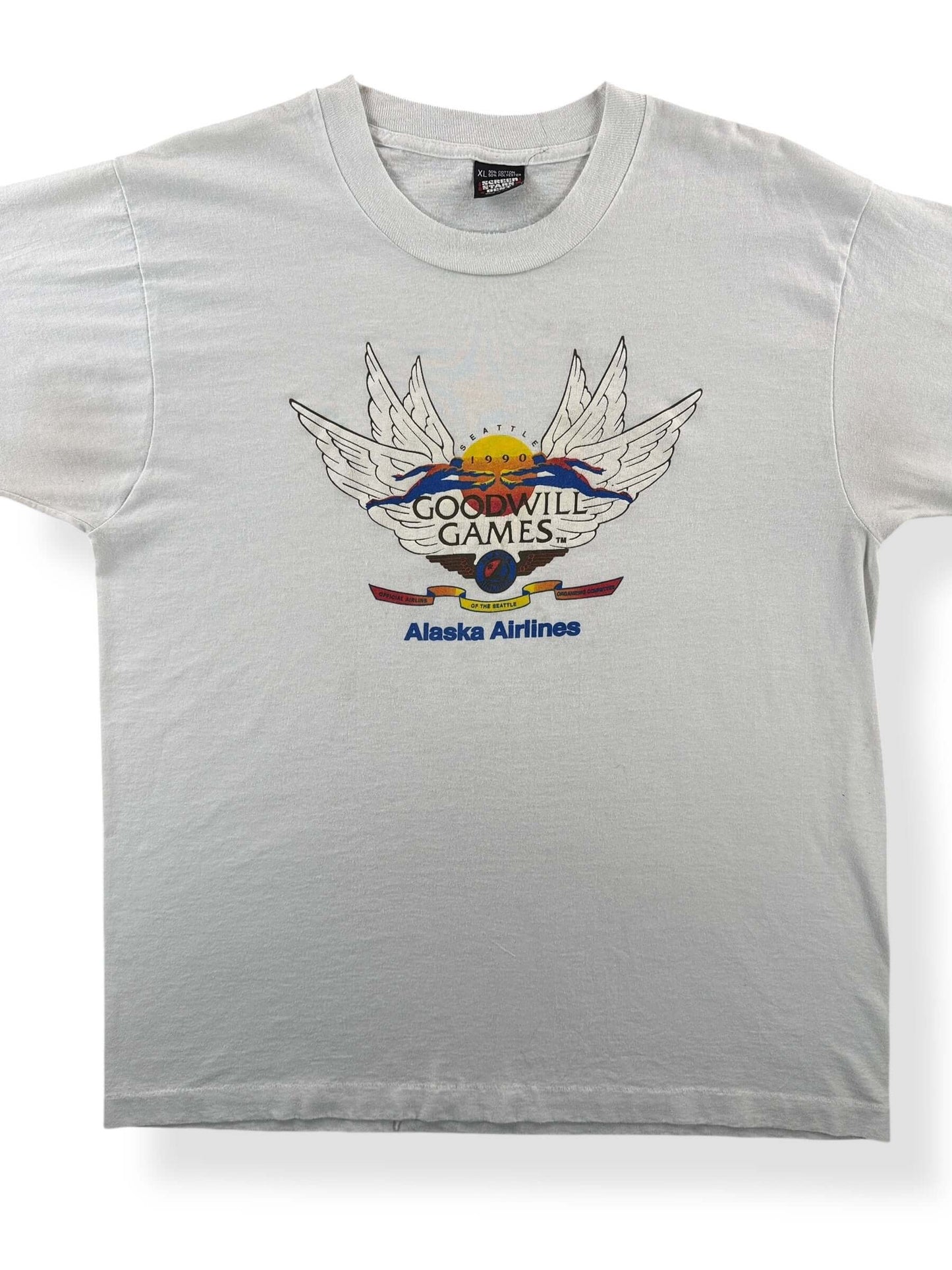 Front Close Up of Vintage 1990 Seattle Goodwill Games Tee SZ XL (fits L)
