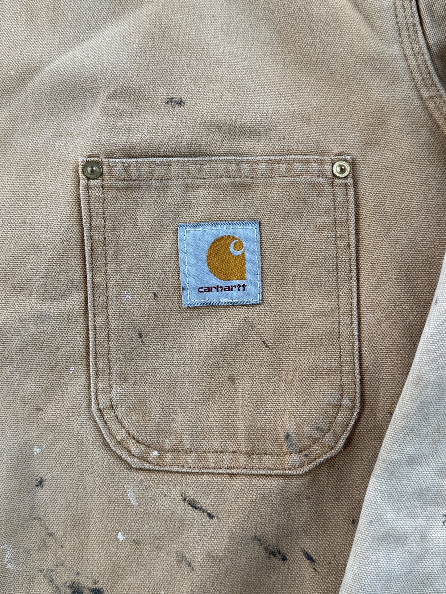 Pocket on Vintage Carhartt Paint Splattered Chore Coat SZ XL