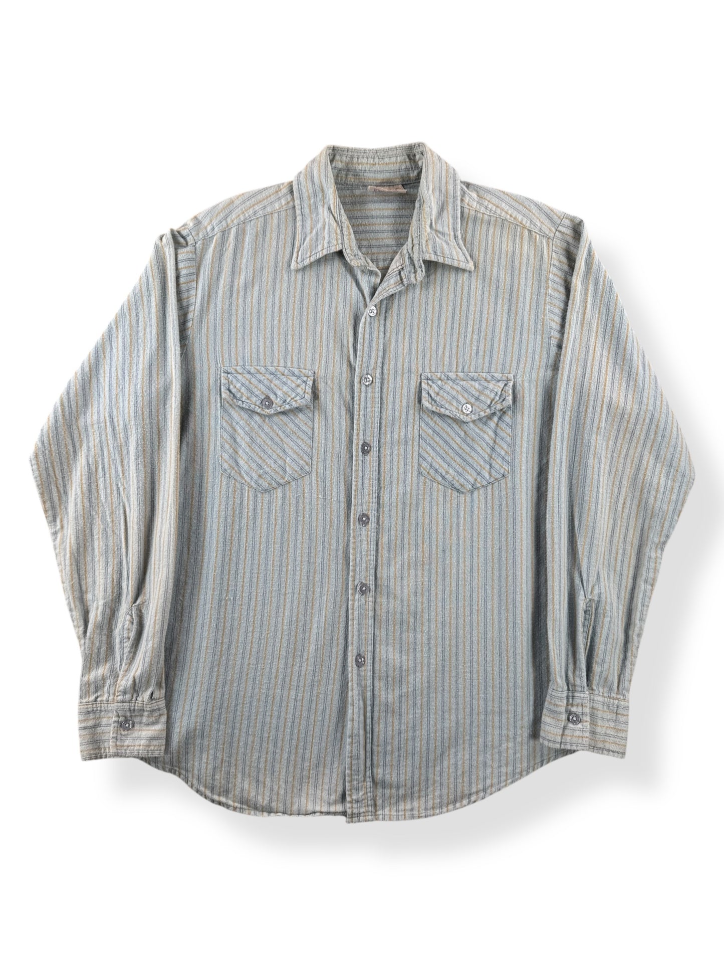 Front of Vintage Grape Vines Cotton Striped Shirt SZ L (Fits M)