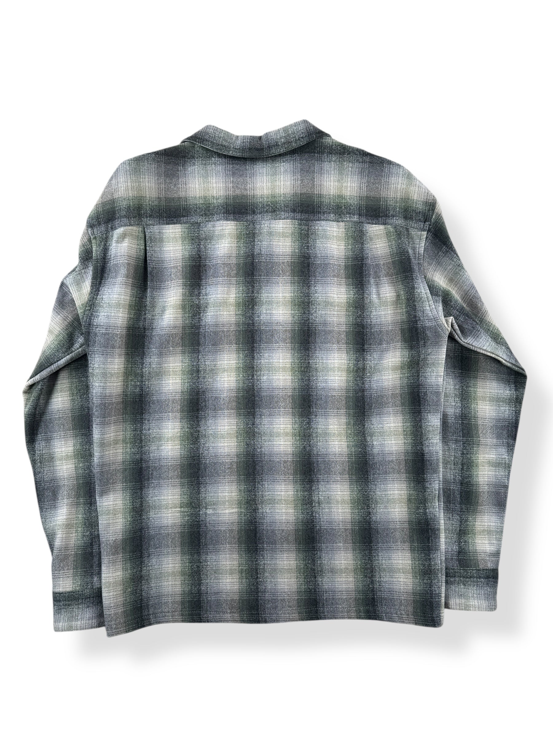 Back of Vintage Made in Mexico Pendleton Green & Grey Plaid Board Shirt SZ L