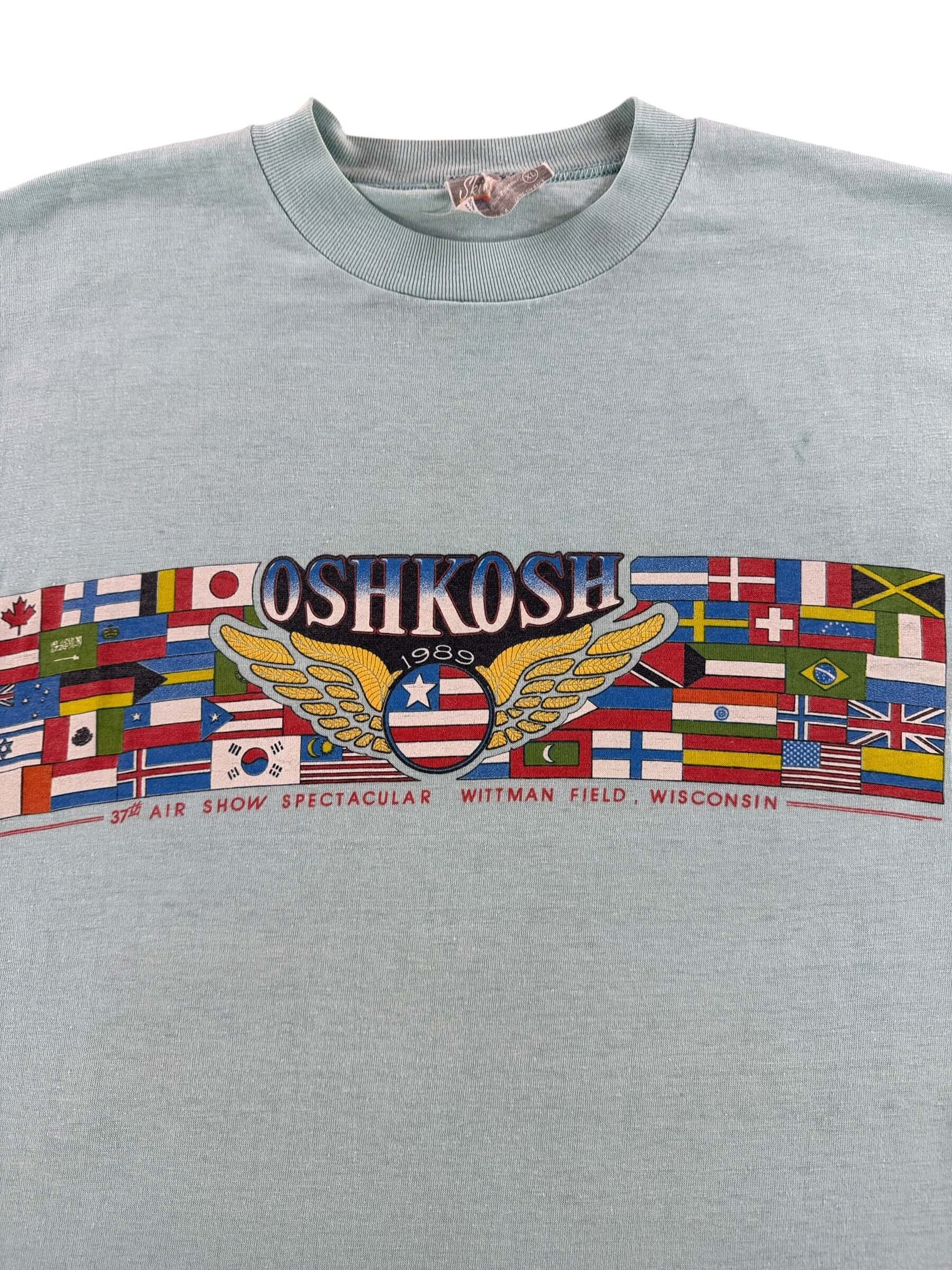 Graphic of Vintage Oshkosh 1989 Air Show Tee SZ XL (Fits M/L)