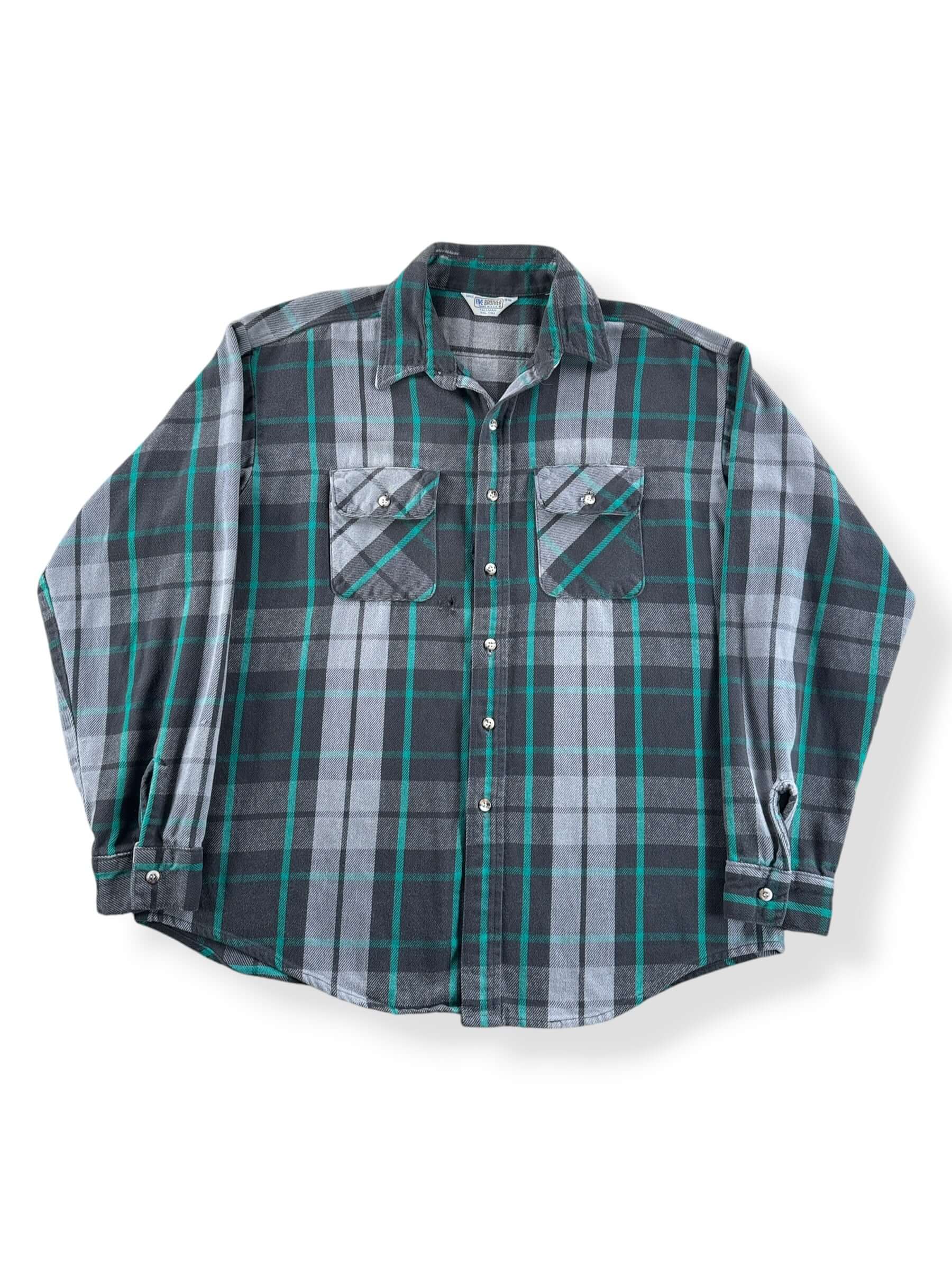 Front of Vintage Five Brothers Grey and Green Cotton Flannel SZ XXL Tall