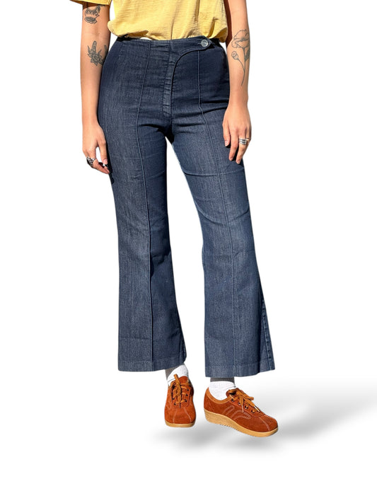 On Body Front of Vintage 50s Glenbrook Flared Jeans W26