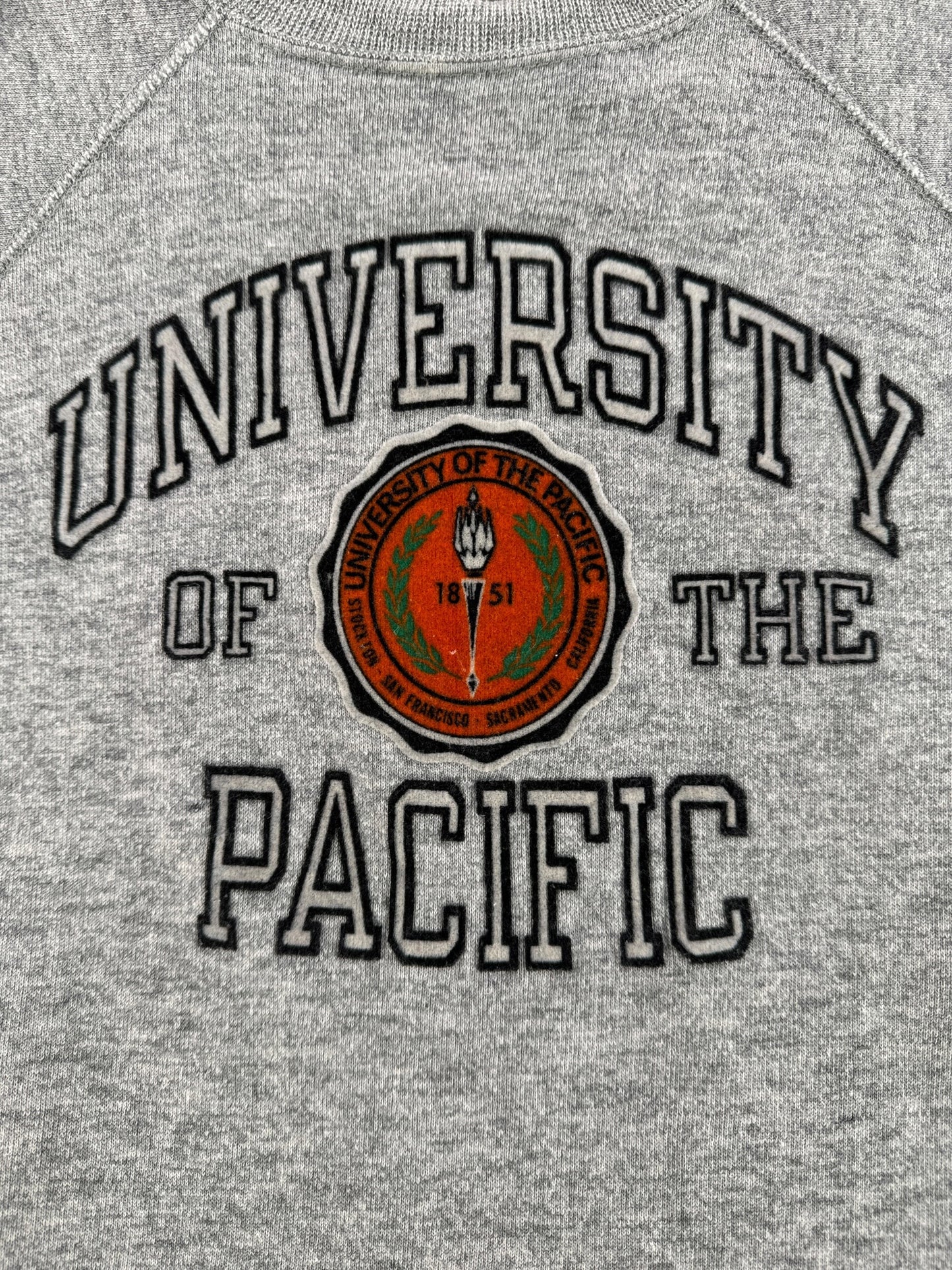 Graphic on Vintage Champion University of the Pacific Puff Paint Crewneck SZ XL (Fits M)
