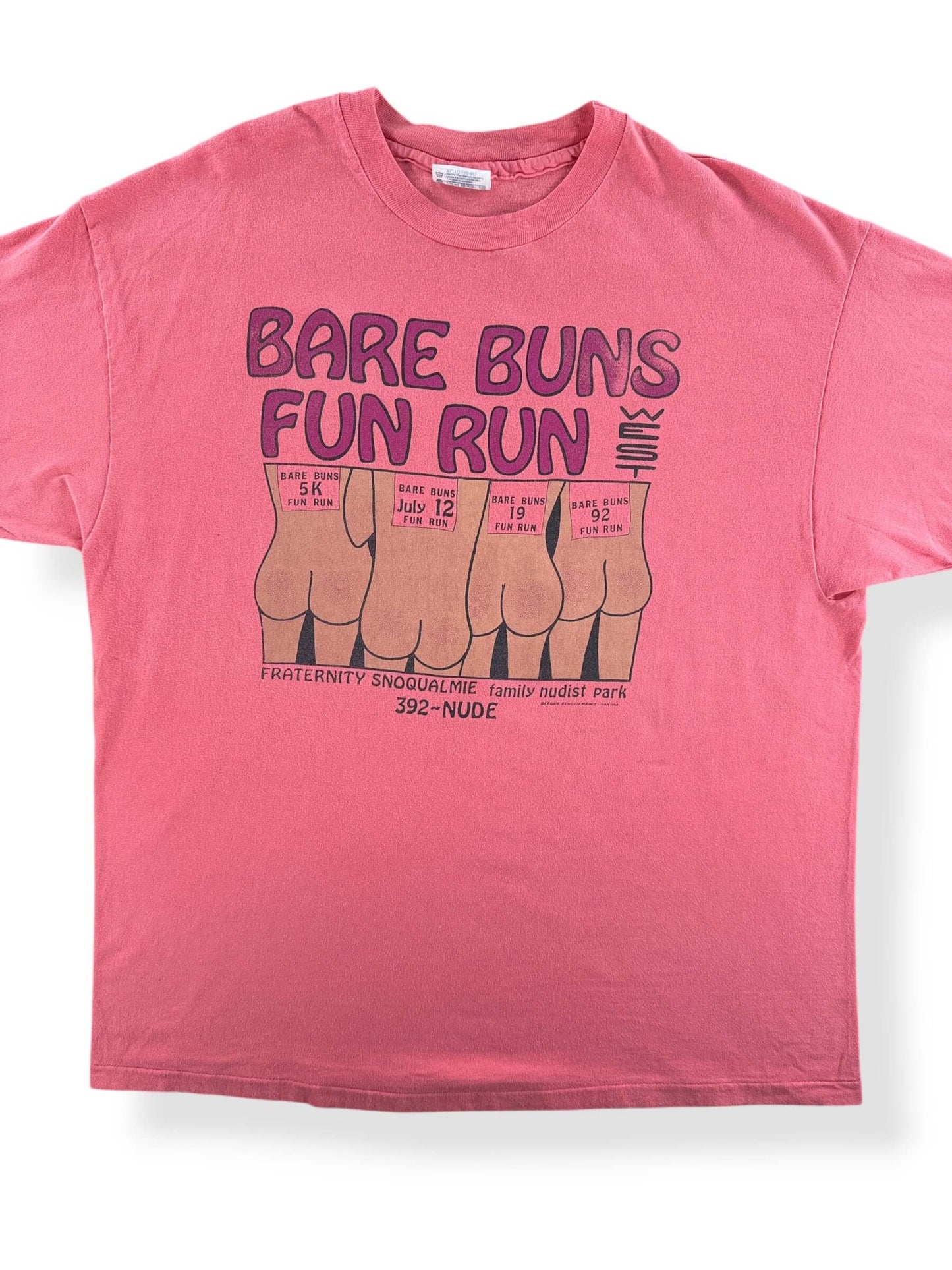 Front Close Up of Vintage Bare Buns Fun Run Tee SZ XL