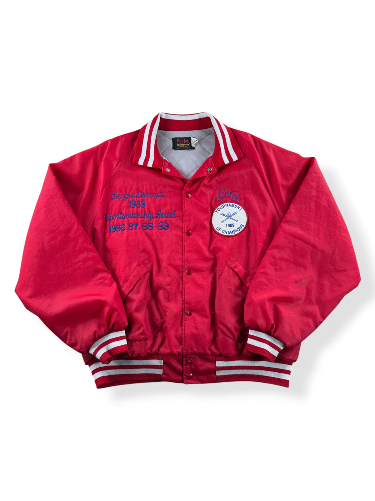 Front of Vintage Ballard Oil Vikings Chain Stitch Coaches Jacket SZ XL