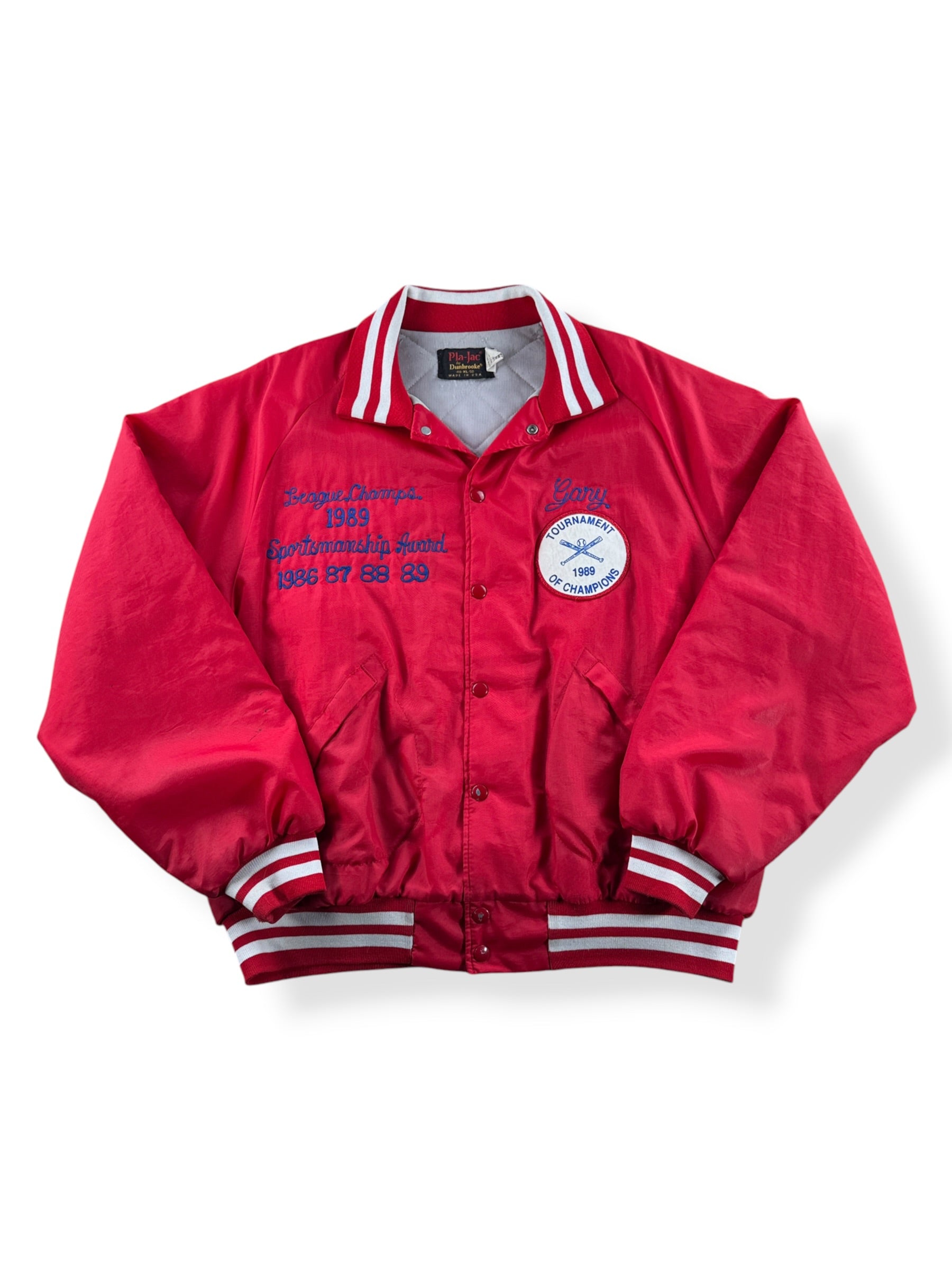Front of Vintage Ballard Oil Vikings Chain Stitch Coaches Jacket SZ XL