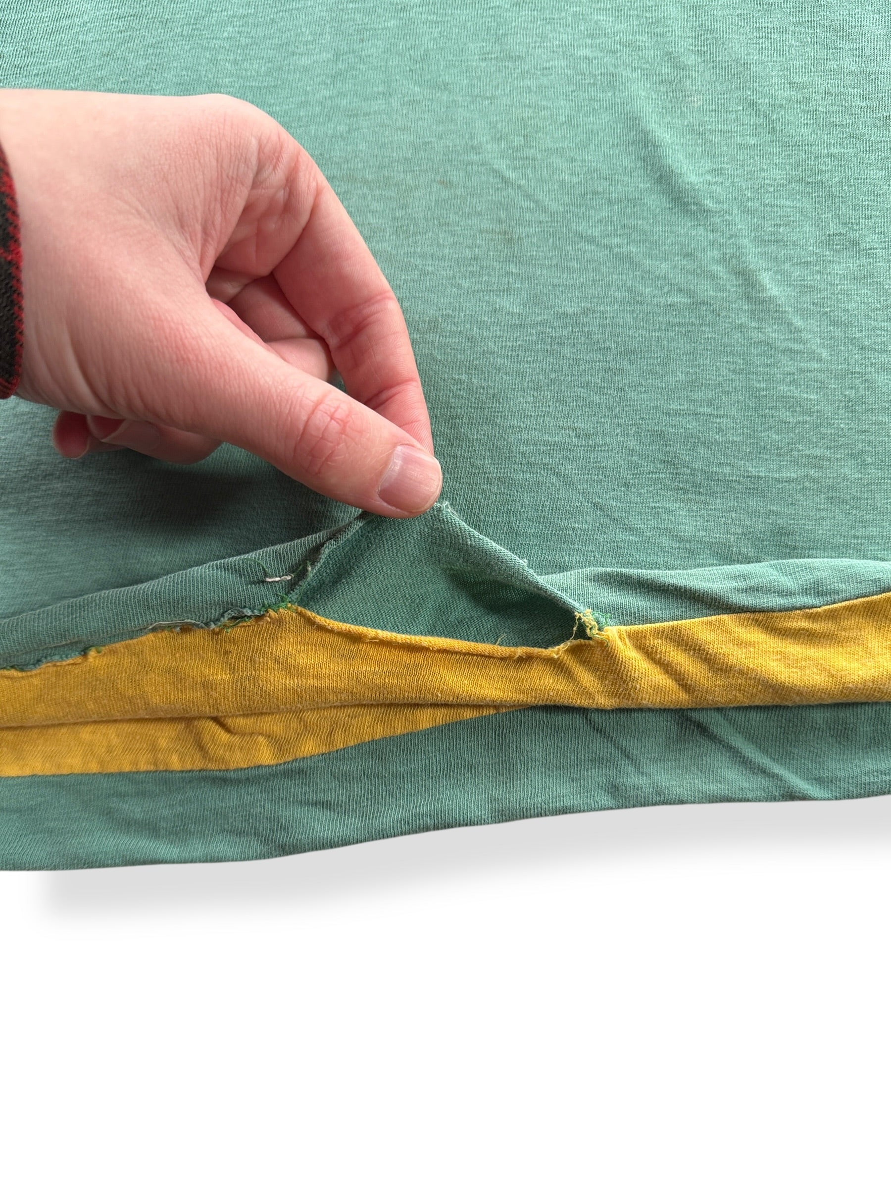 Separation of Fabric on Vintage 60s Reversible Faded Seattle Summer Camp Tee SZ L