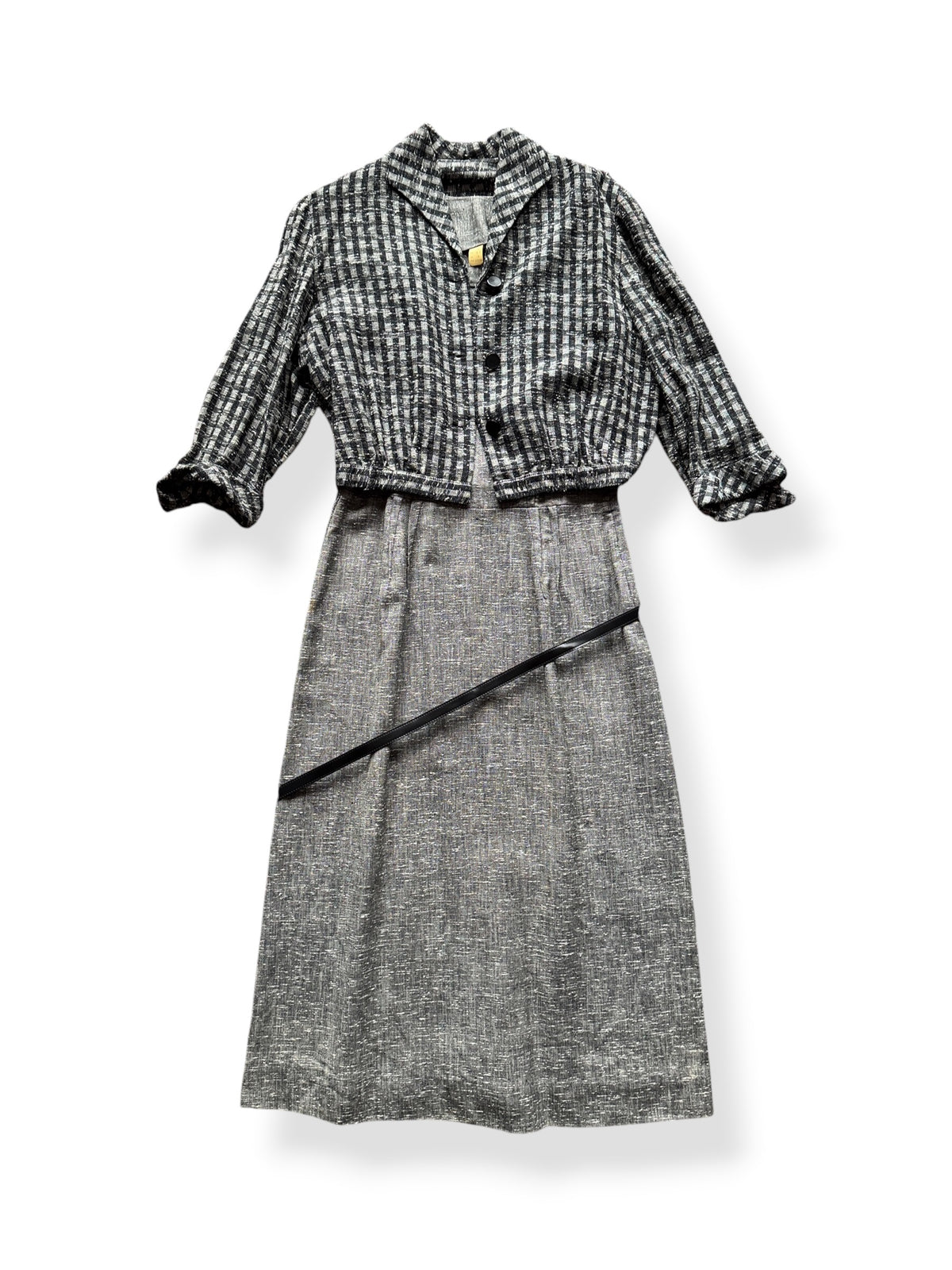 Front of Vintage Grey Knit Dress + Jacket Set SZ M
