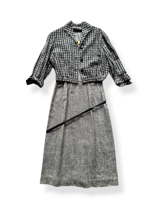 Front of Vintage Grey Knit Dress + Jacket Set SZ M