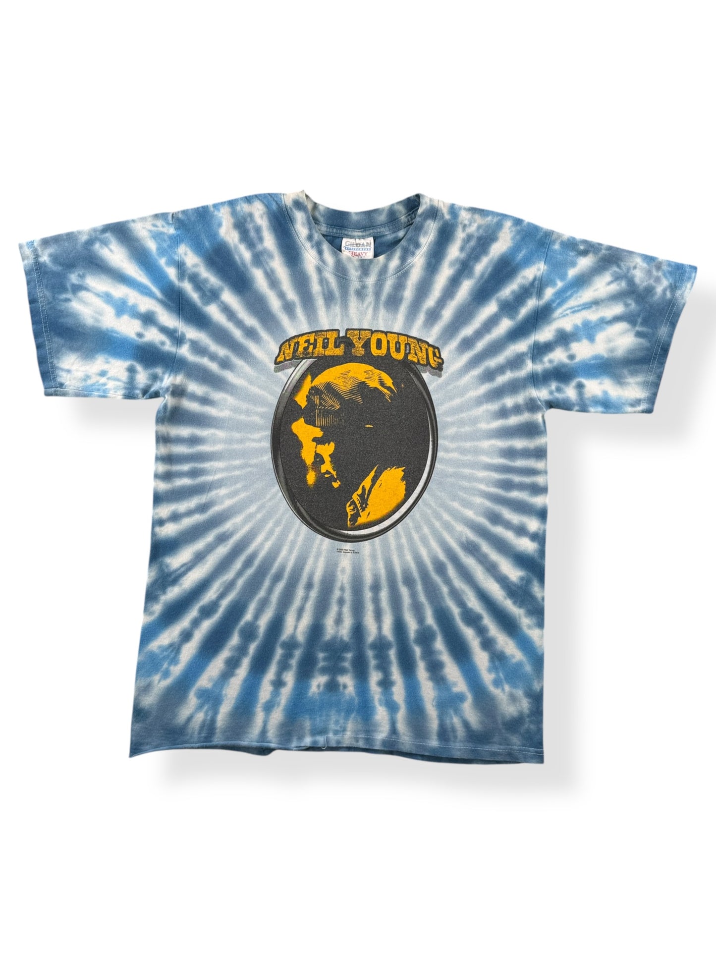 Front of Vintage 2000 Neil Young Music in Head Tour Tie Dye Tee SZ L (Fits M)
