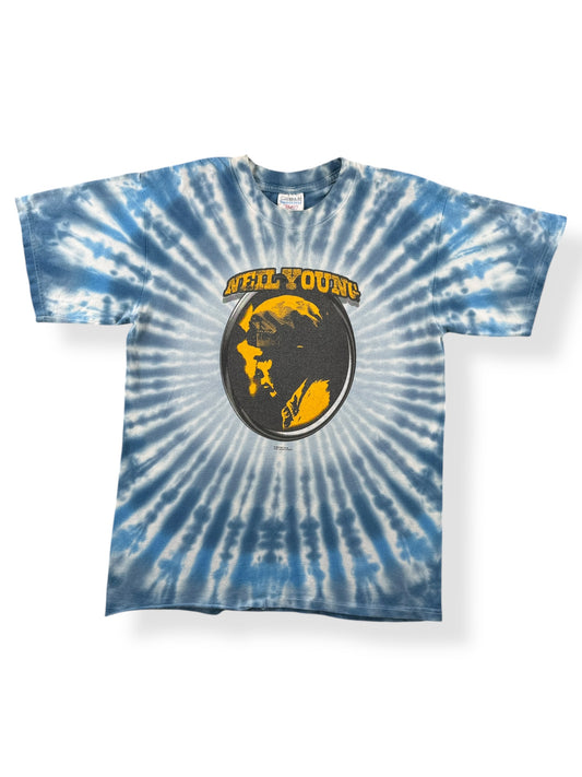Front of Vintage 2000 Neil Young Music in Head Tour Tie Dye Tee SZ L (Fits M)

