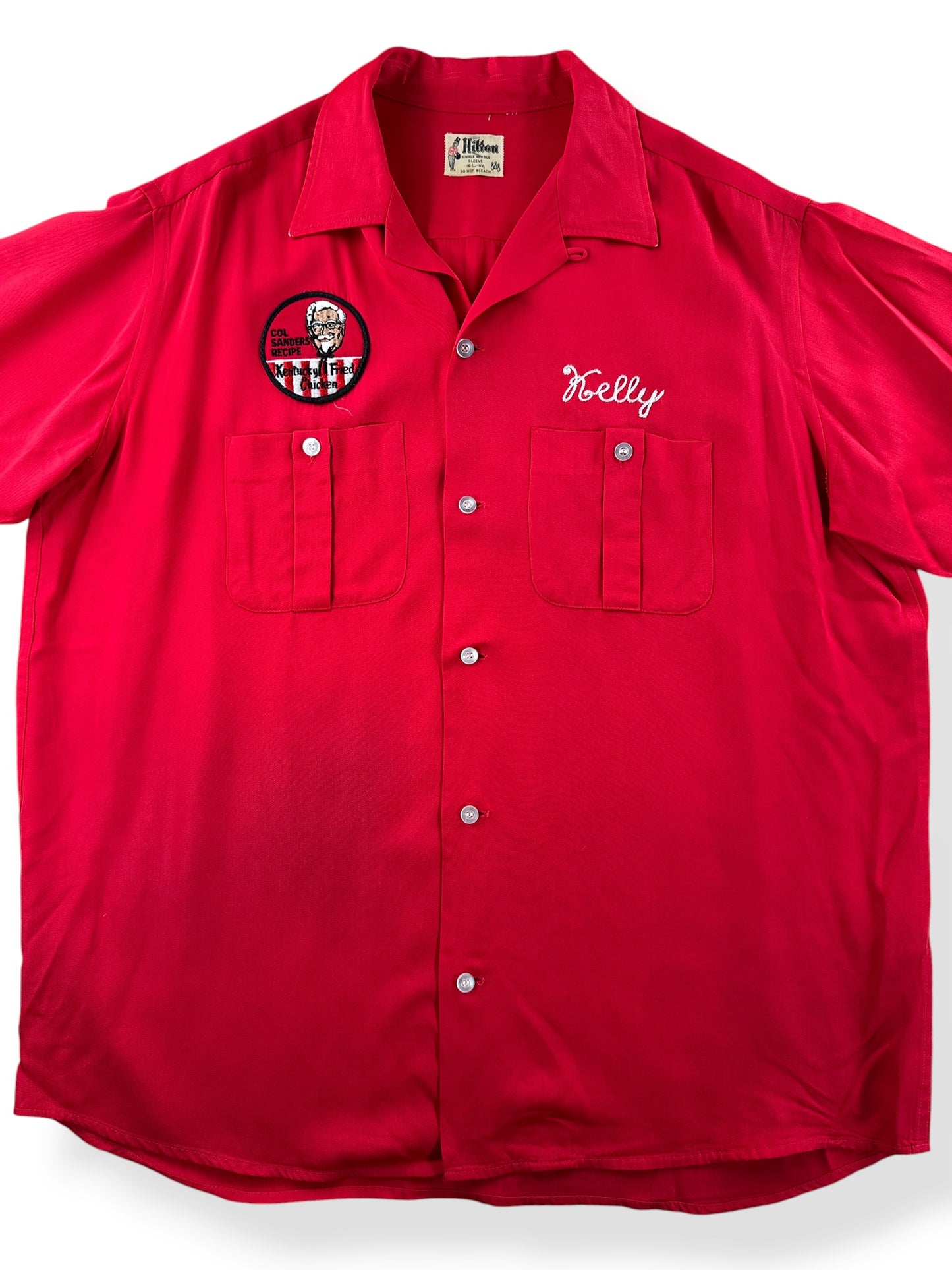 Close-up of Vintage 1960s KFC Bowling Rayon Shirt SZ L