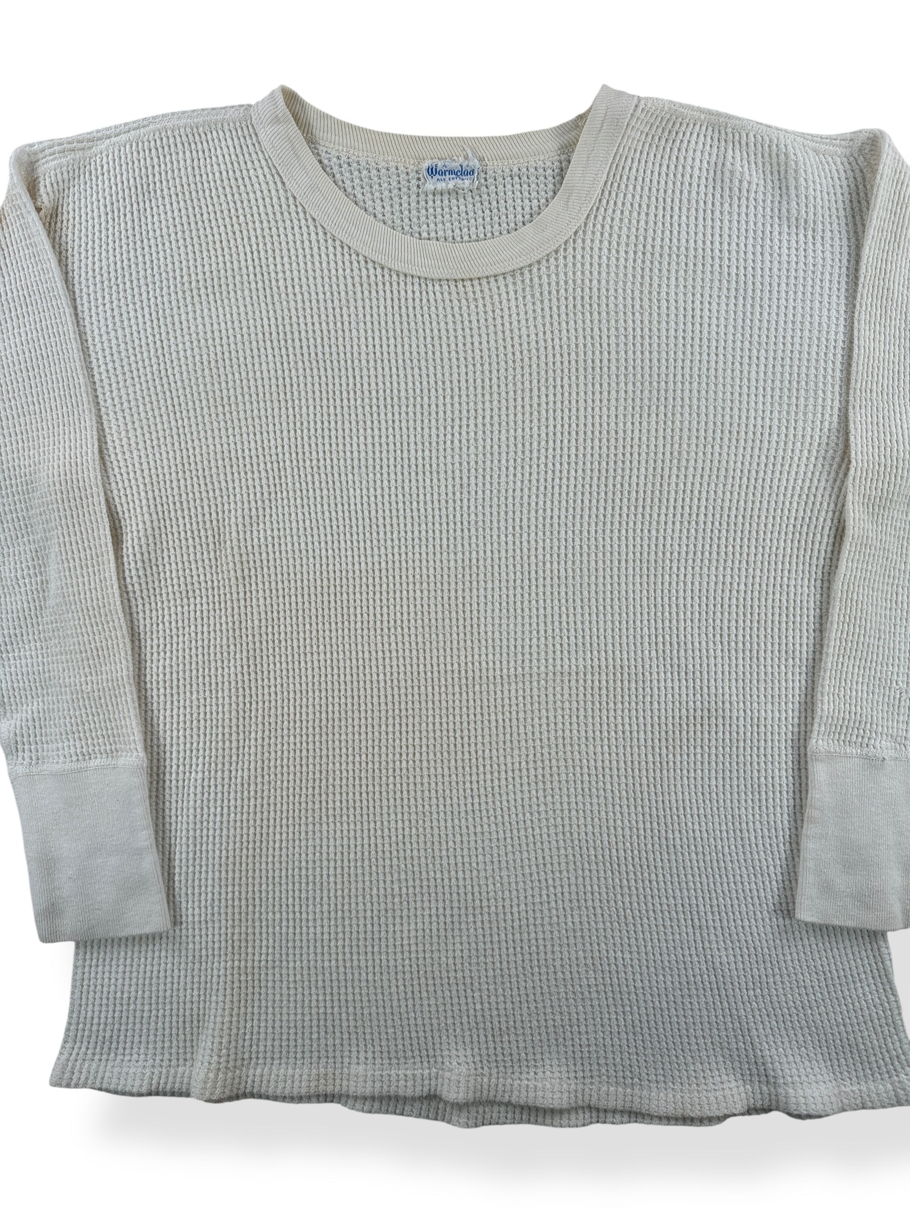 Front Close Up of Vintage Warmclad Waffle Thermal SZ M AS IS
