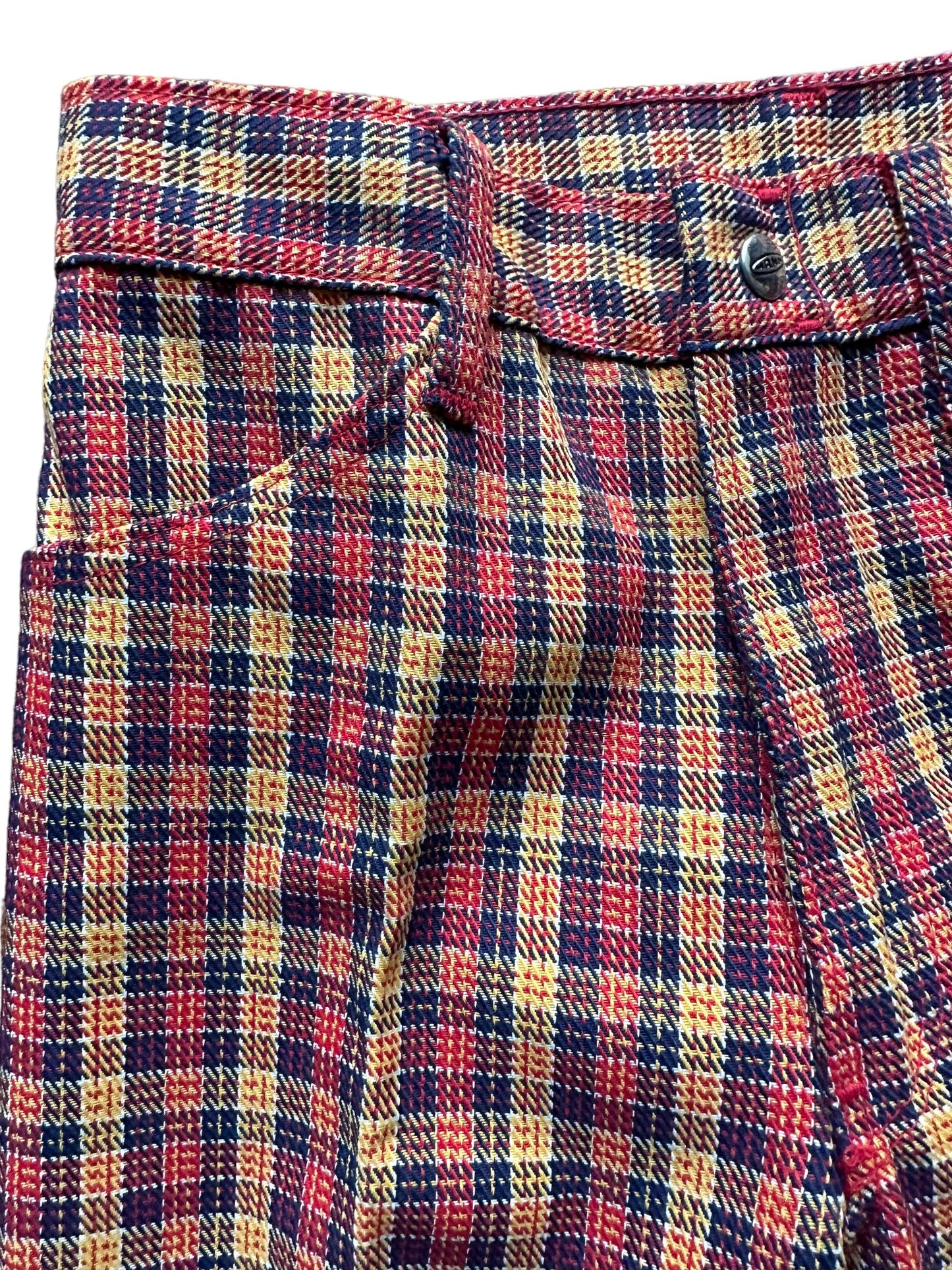 Front right side view of Vintage Deadstock Plaid Mann Pants 26x28 | Vintage Deadstock Trousers | Barn Owl Seattle Vintage