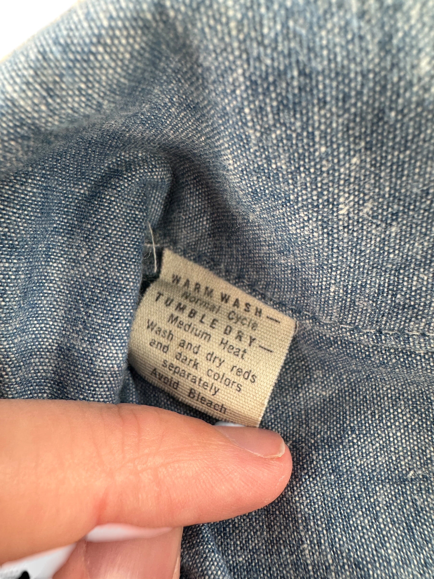 Tag on Vintage Lee Union Made Cotton Selvedge Chambray SZ M