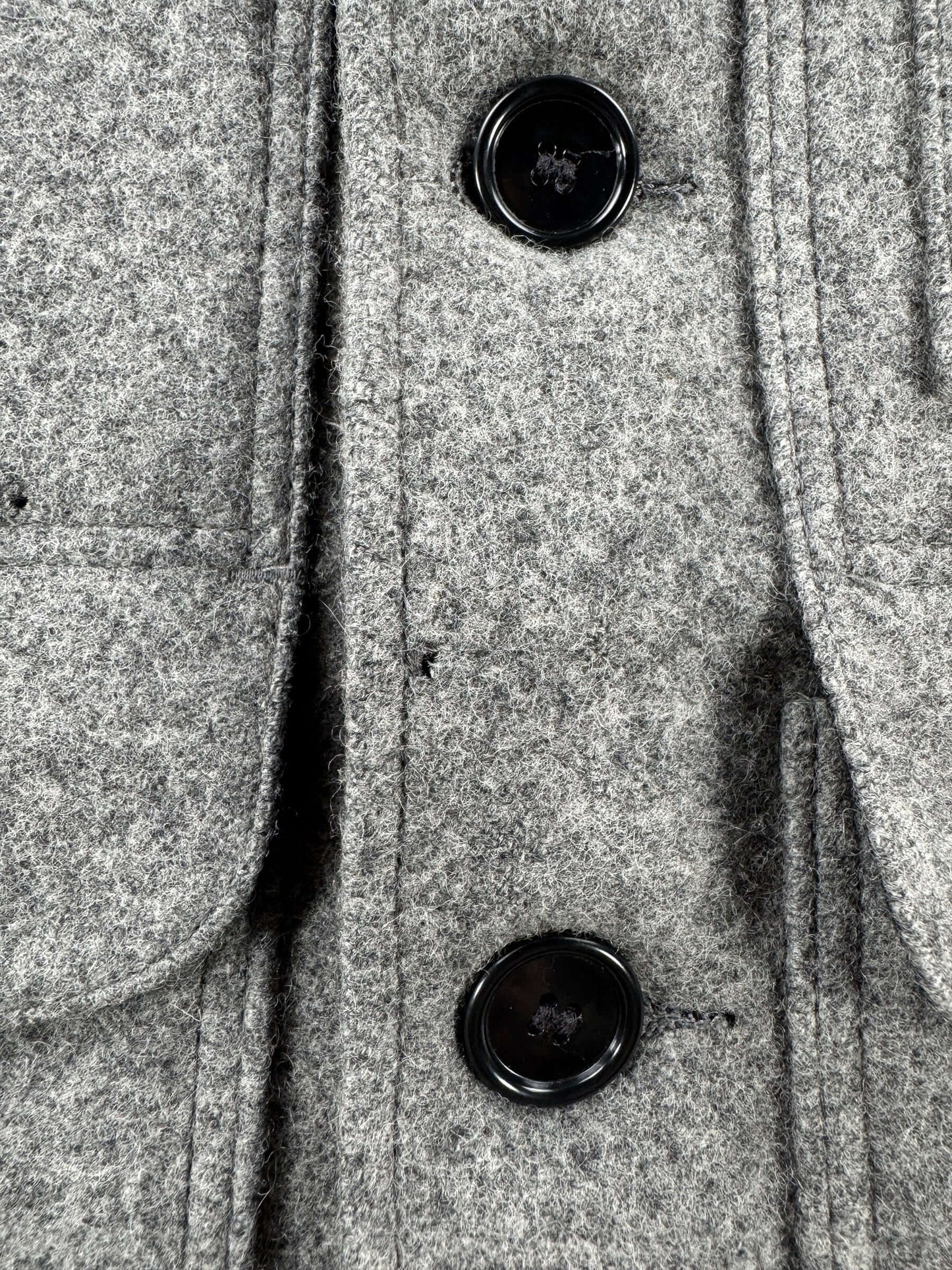 Hole on Placket of Vintage Filson Grey Double Mackinaw Coat SZ 44