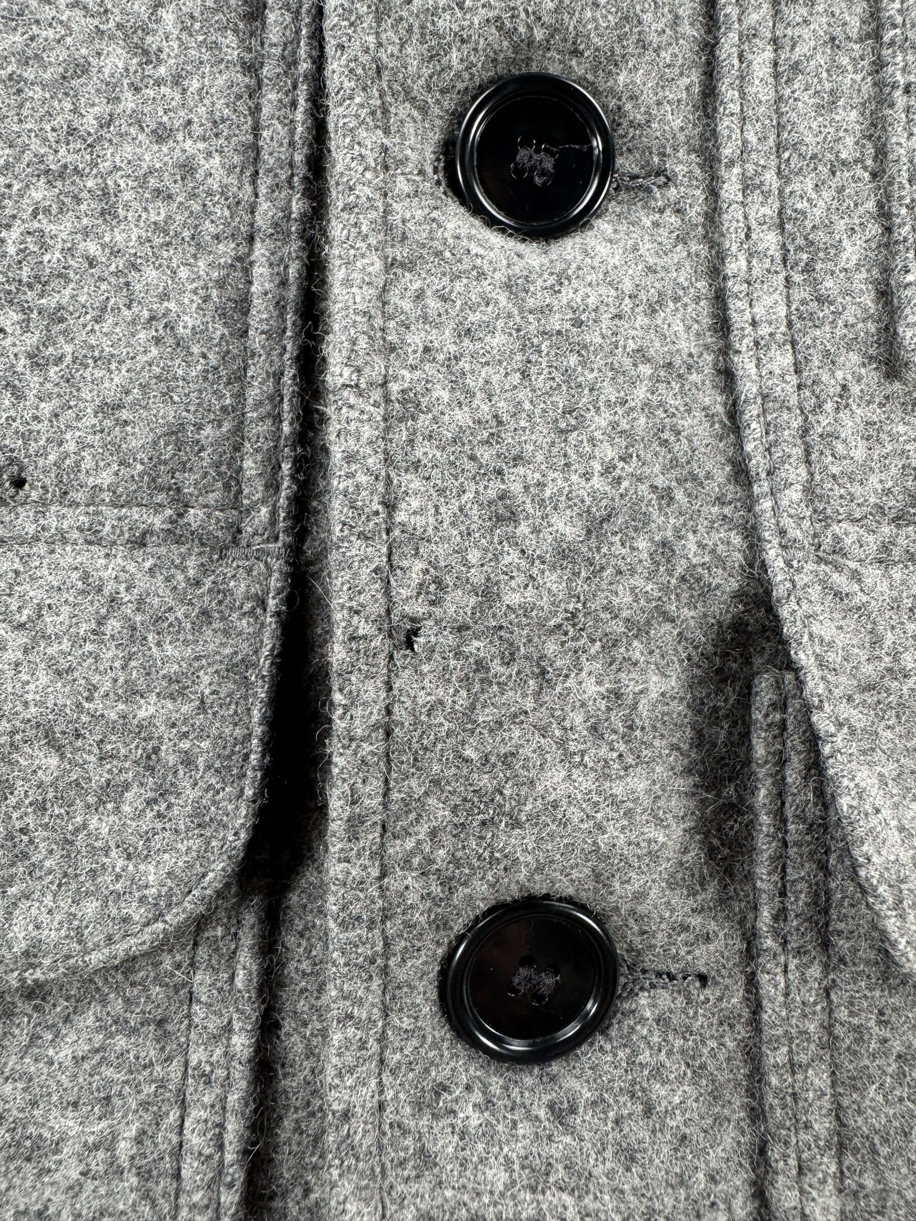 Hole on Placket of Vintage Filson Grey Double Mackinaw Coat SZ 44
