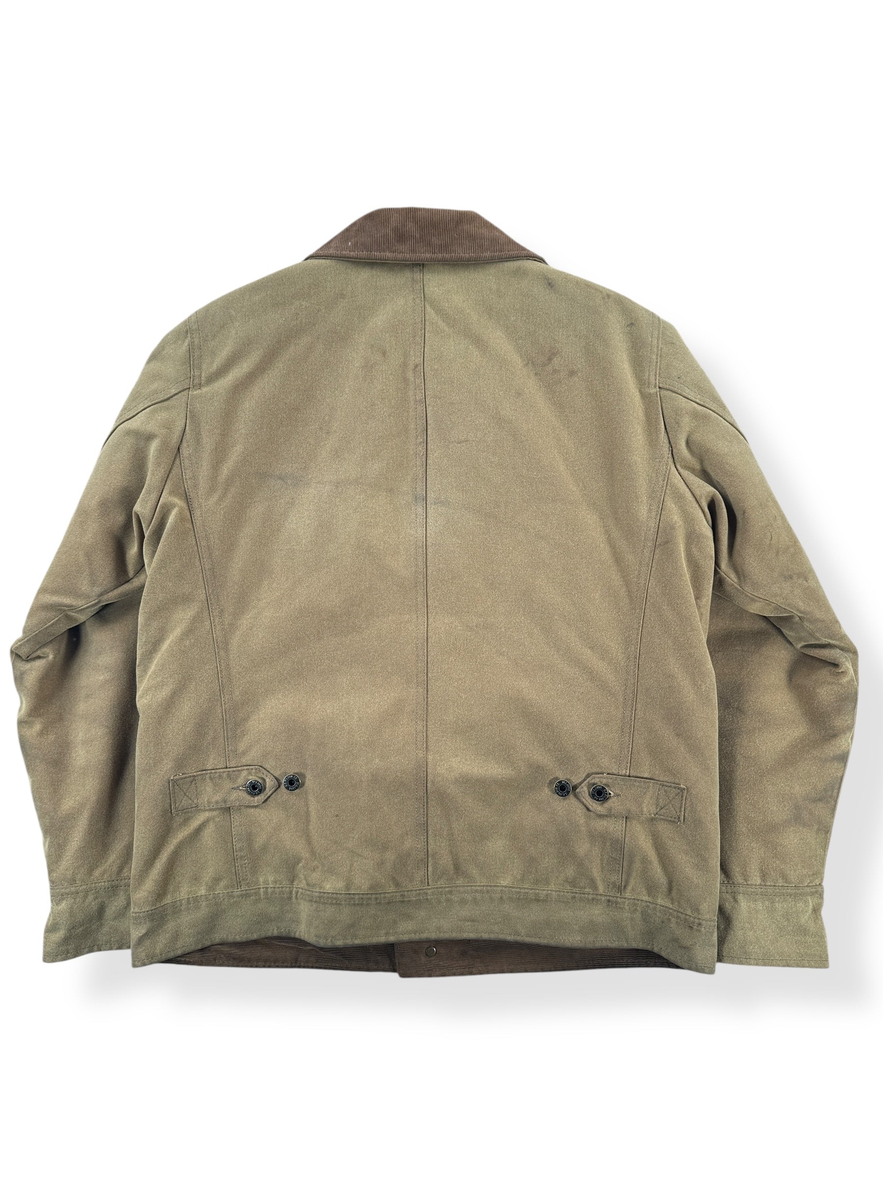 Back of Modern Filson Dark Tan Insulated Journeyman Coat SZ M