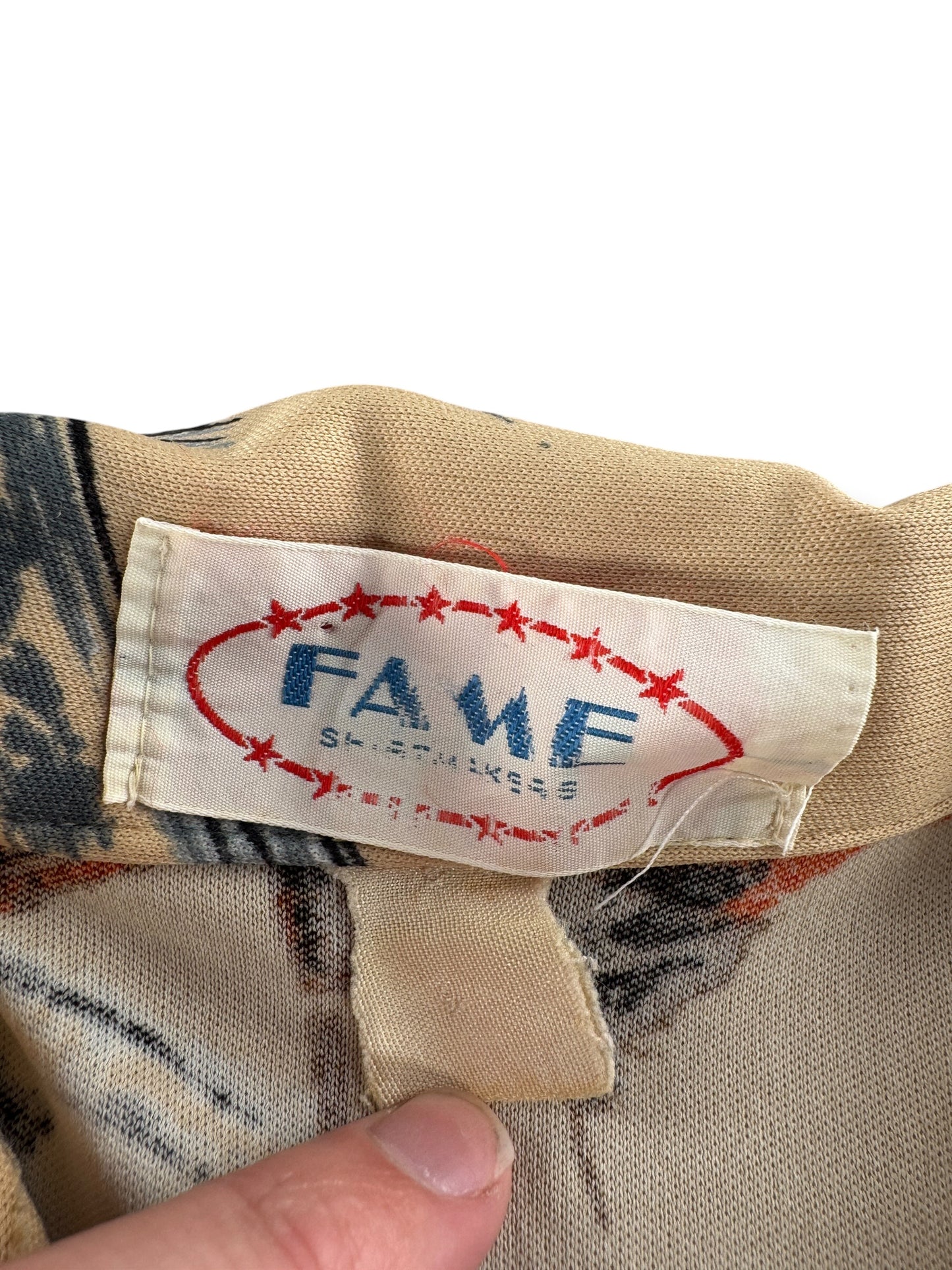 Tag on Vintage 70s Fame Polyester Disco Shirt SZ S
