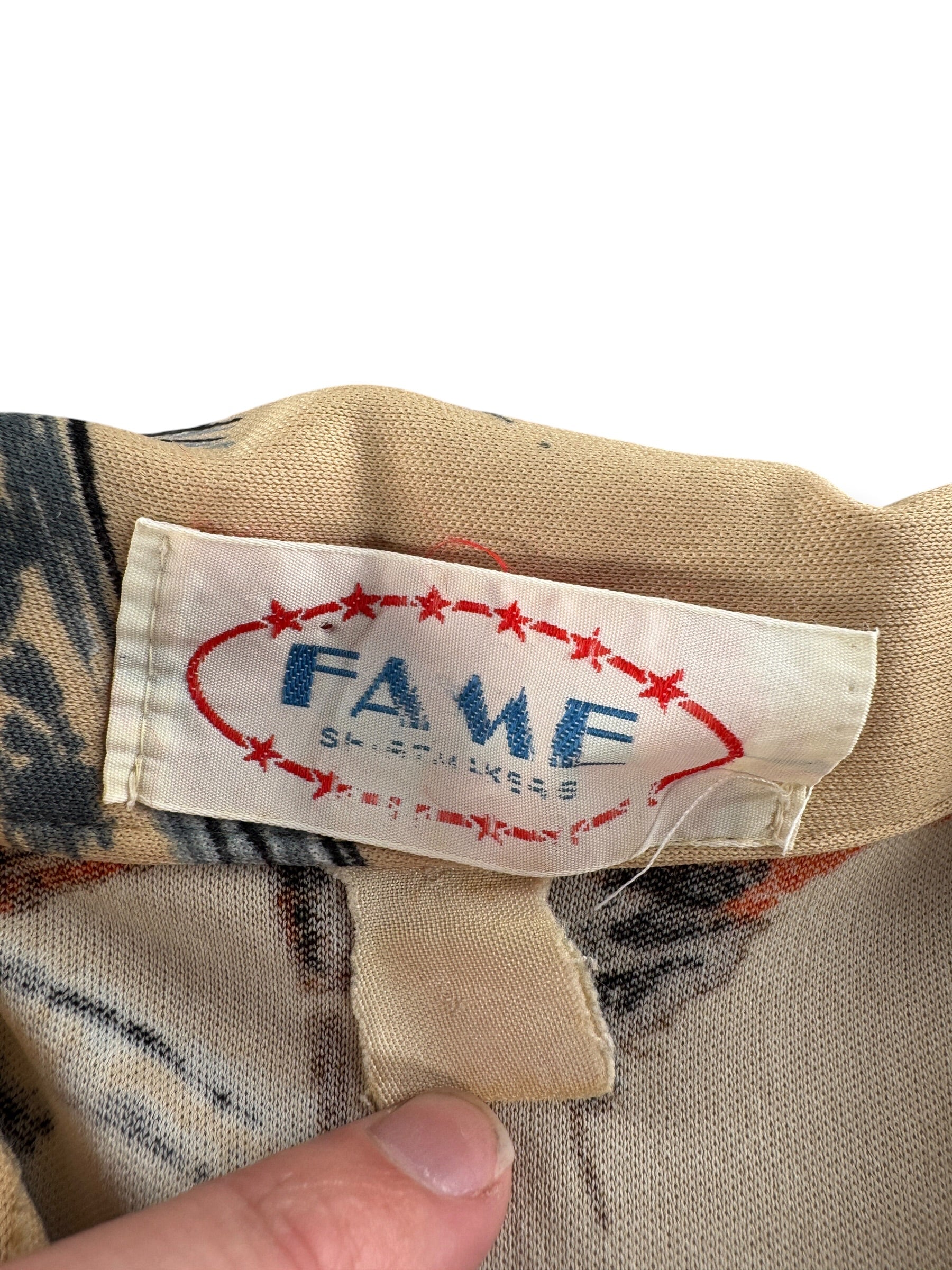Tag on Vintage 70s Fame Polyester Disco Shirt SZ S