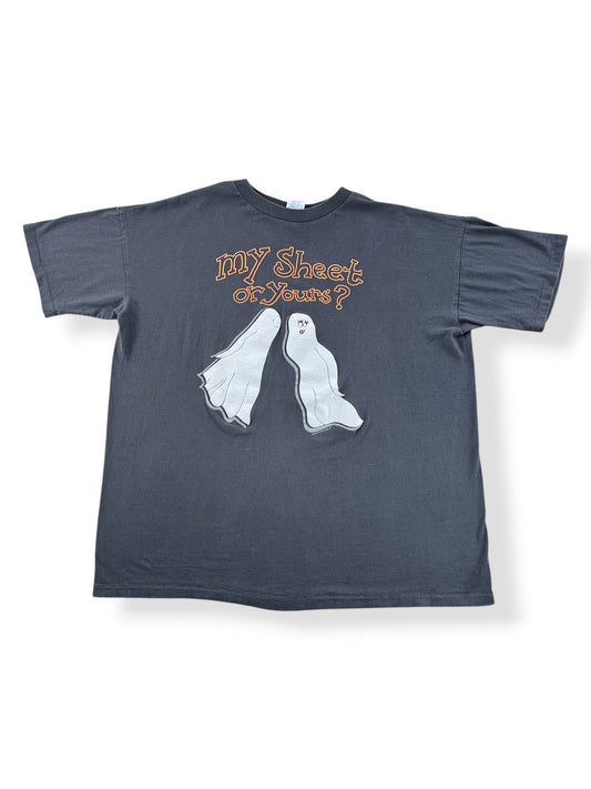 Front of Vintage My Sheet or Yours Halloween Tee SZ XL