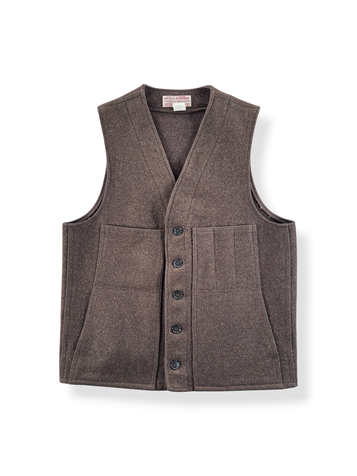 Front of Vintage Filson Brown Mackinaw Vest SZ 38