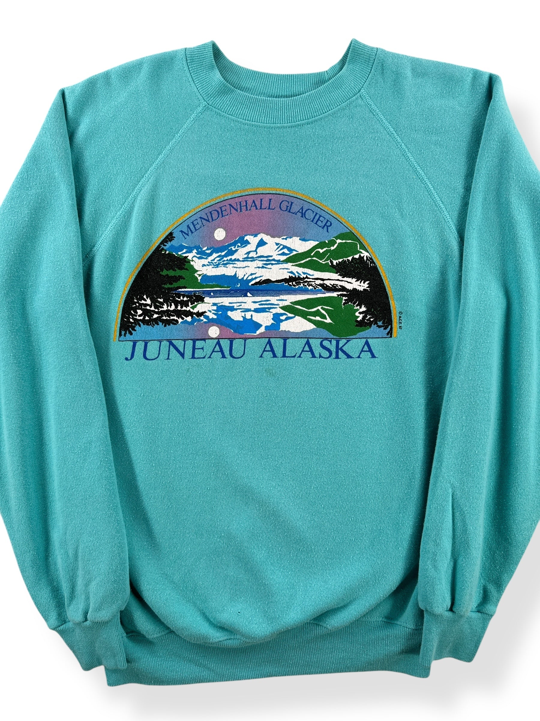 Front Close Up of Vintage Mendenhall Glacier Alaska Crewneck SZ S