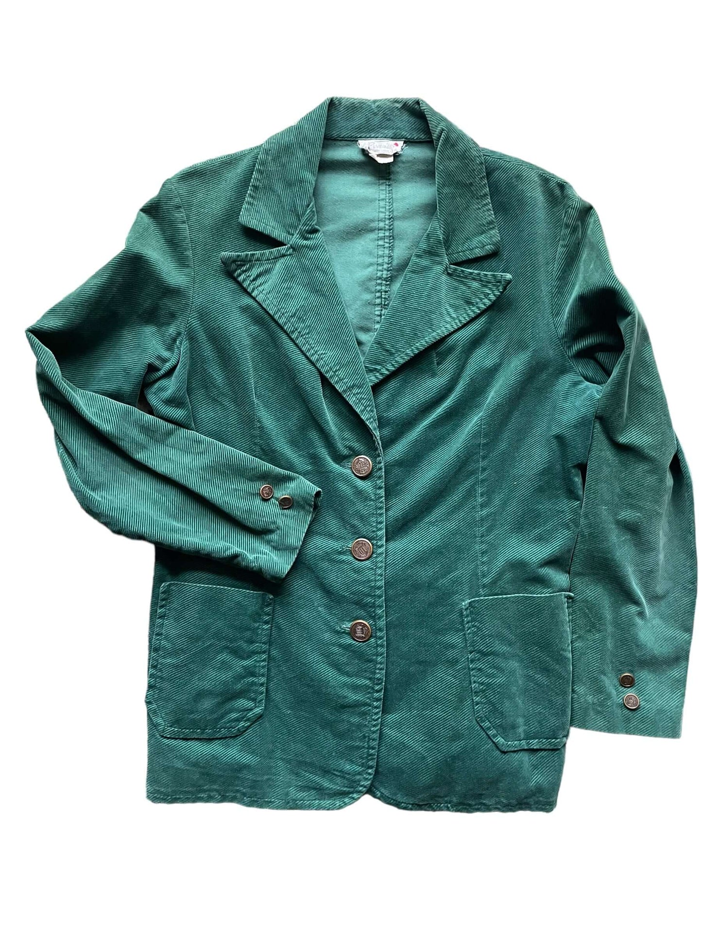 Full front view of Vintage 1970s Green Corduroy Blazer | Vintage Ladies Clothing | Barn Owl True Vintage